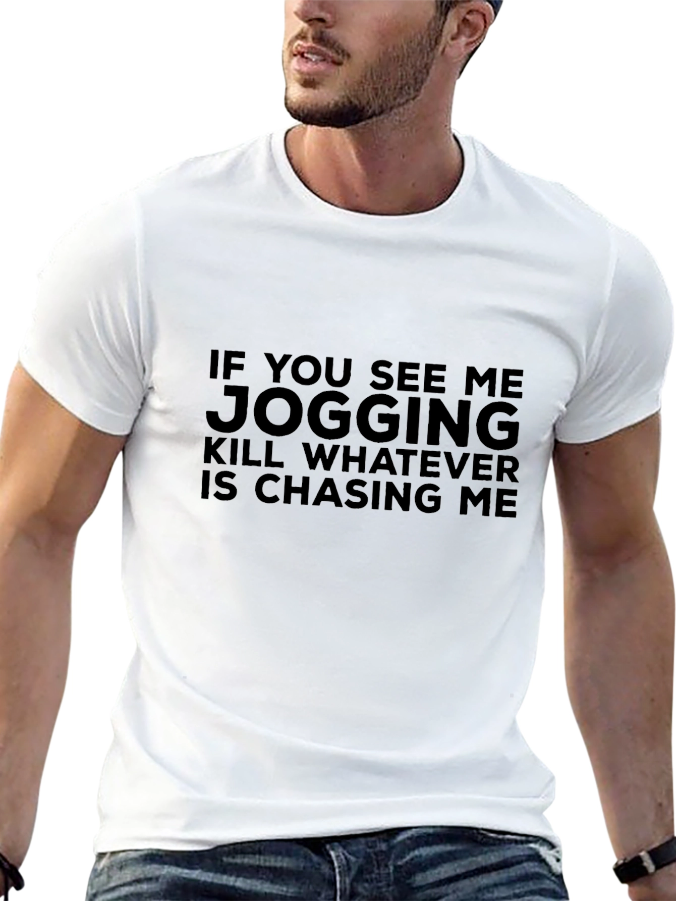Black Funny Jogging T-Shirt - 'Kill Whatever Is Chasing Me' view 13