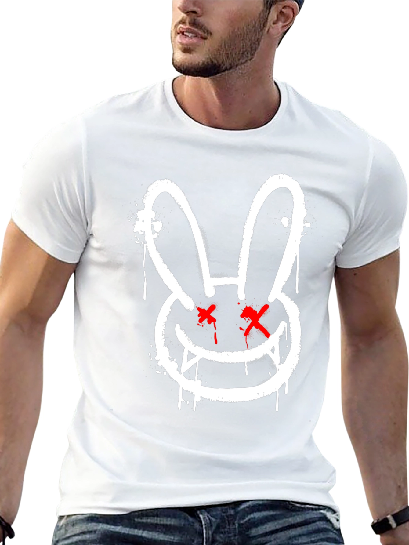 Black Edgy Rabbit Graphic Tee - Black Cotton Casual Shirt view 13