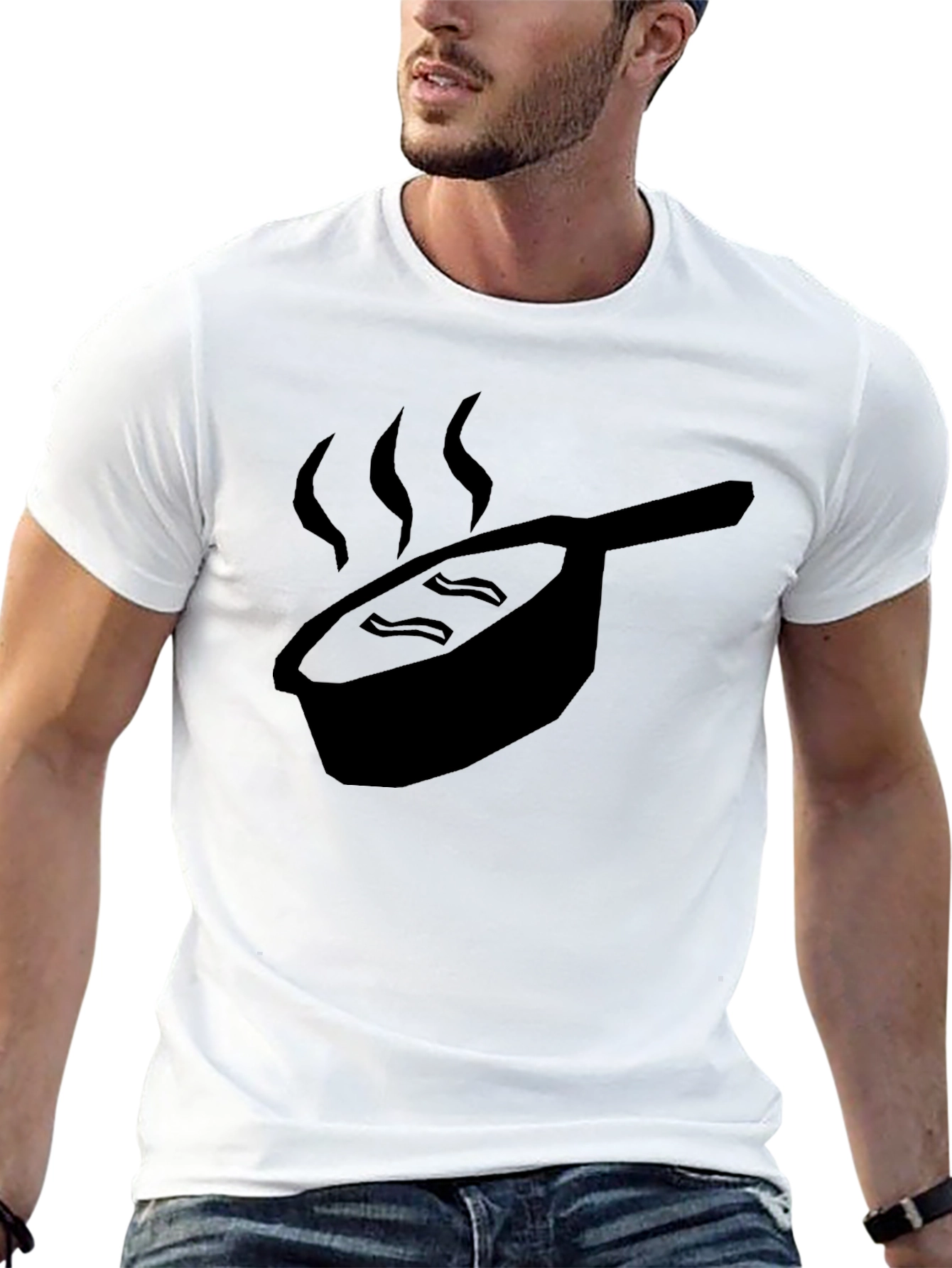 Black Funny Bacon & Pan T-Shirt - Foodie Tee view 13