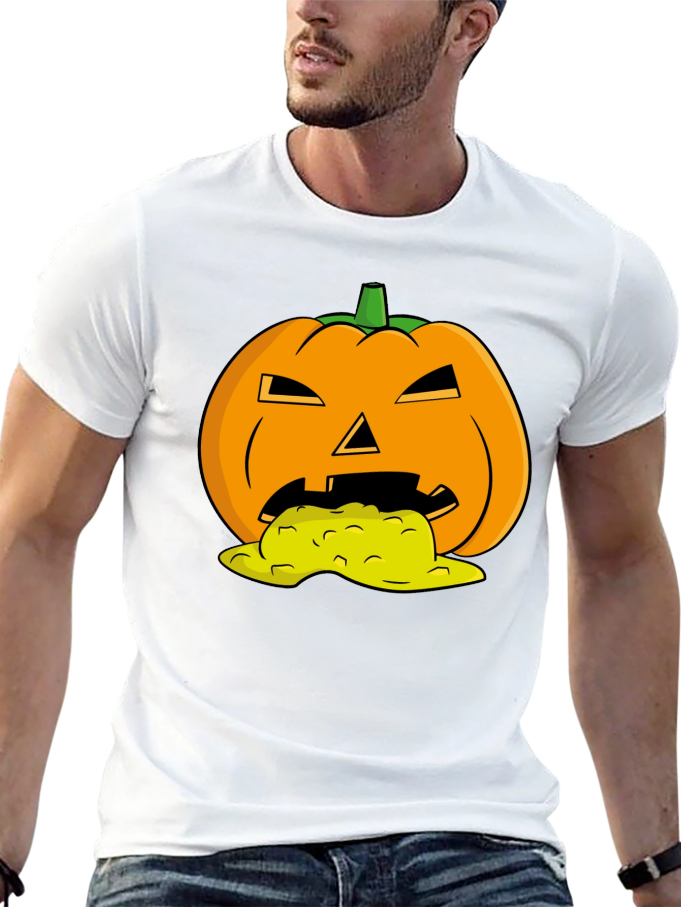 Black Halloween Pumpkin Vomit Graphic Tee - Black view 13
