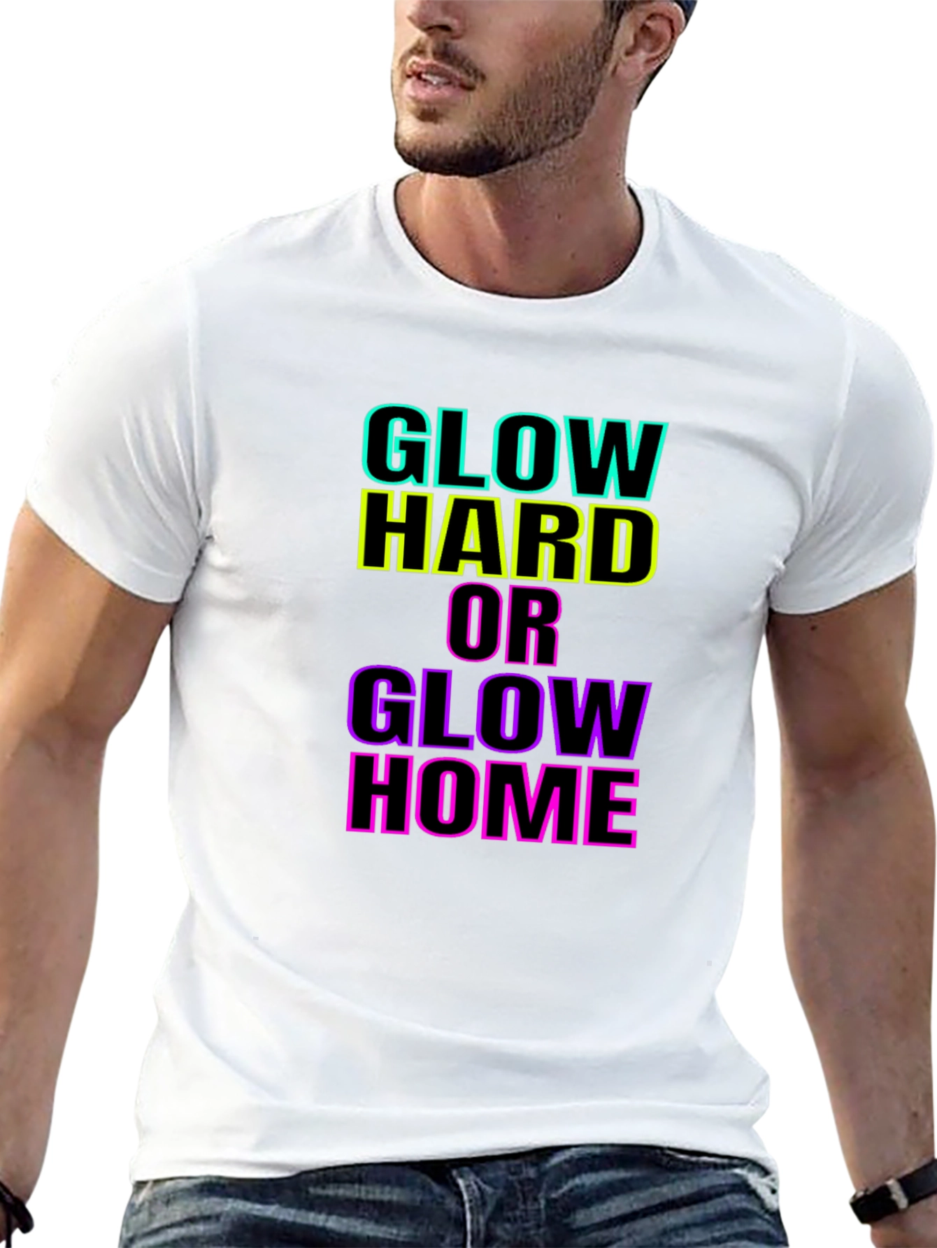 Black Glow Hard or Glow Home Black T-Shirt view 13
