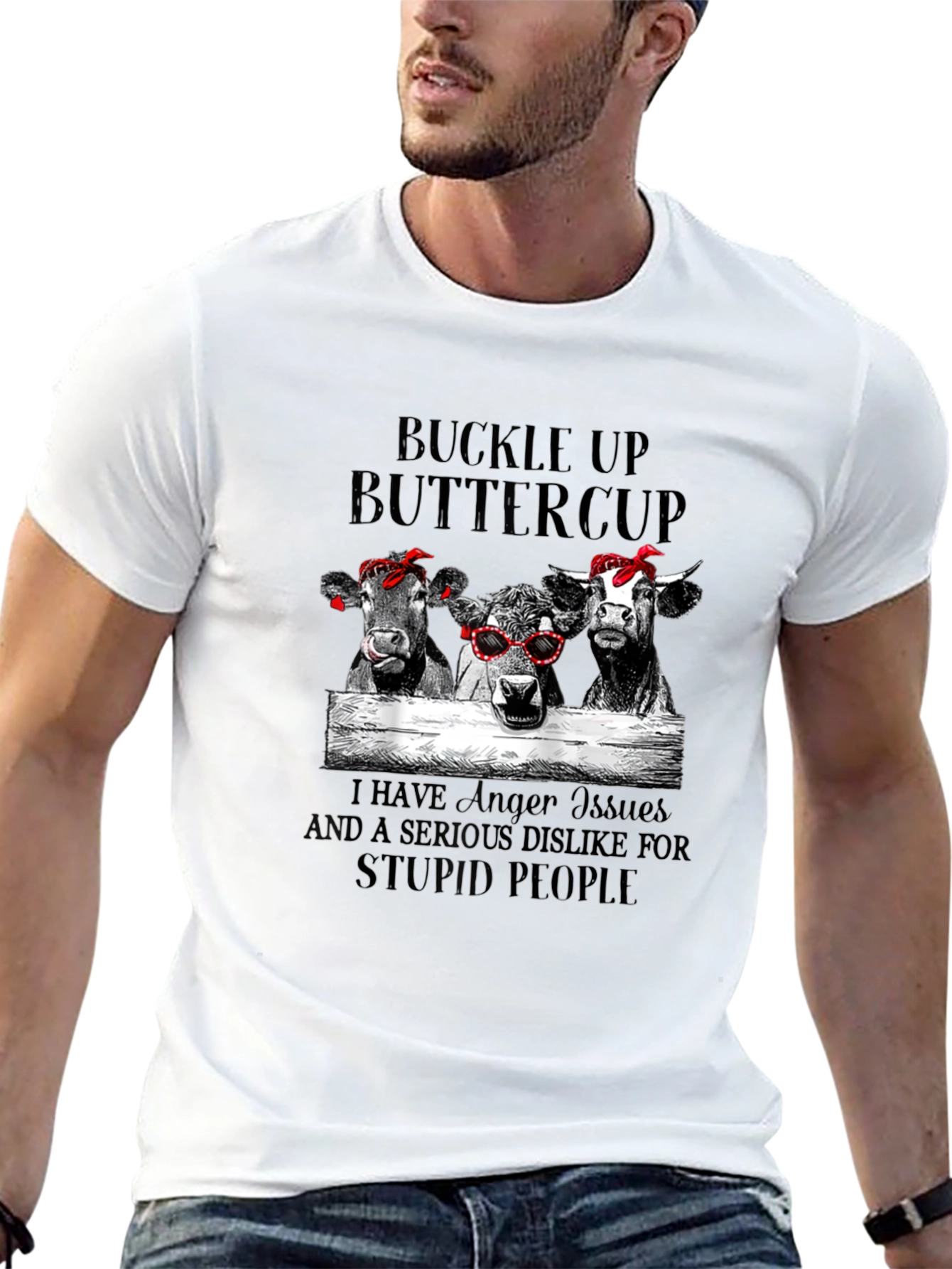 Black Buckle Up Buttercup Cows Graphic Tee view 13