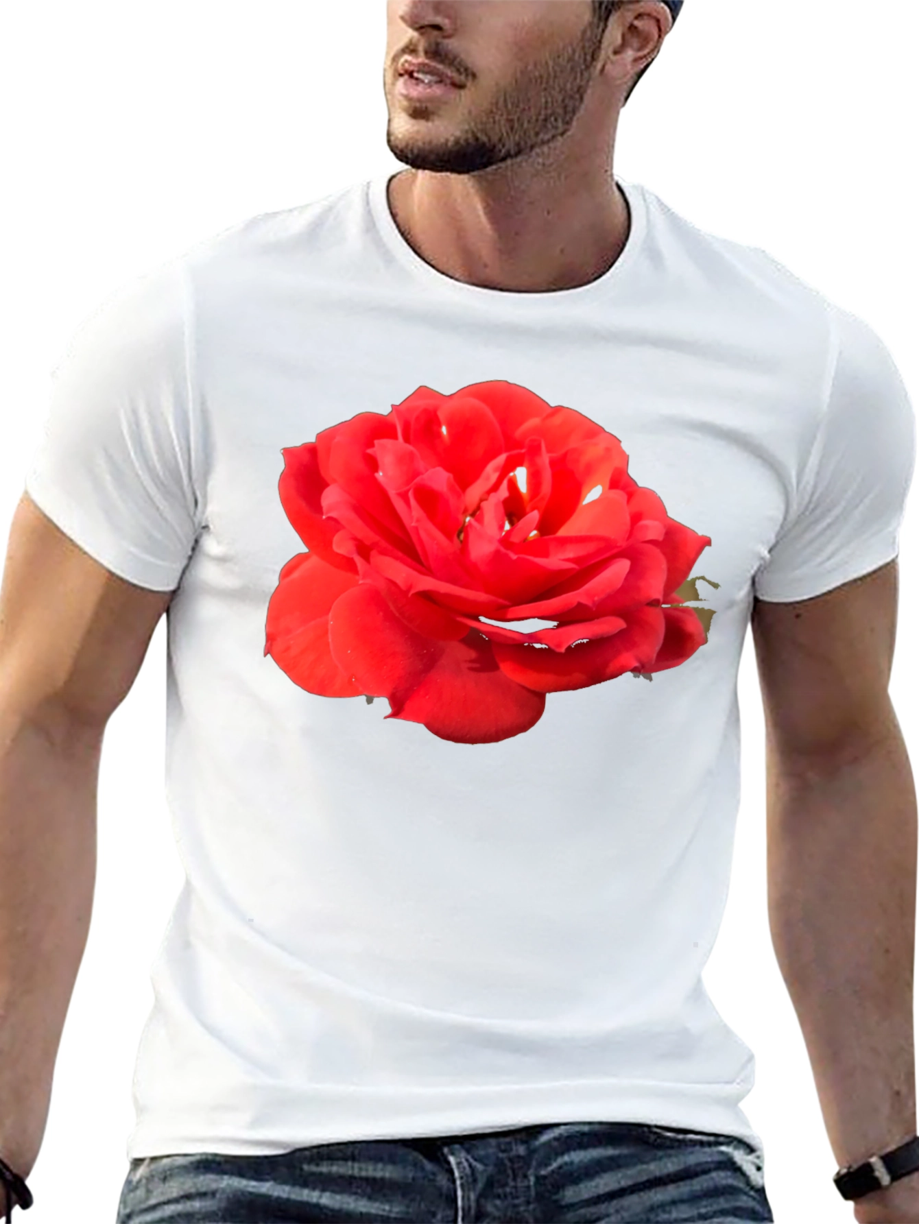 Black Red Rose Graphic Tee - Classic Black Cotton T-Shirt view 13