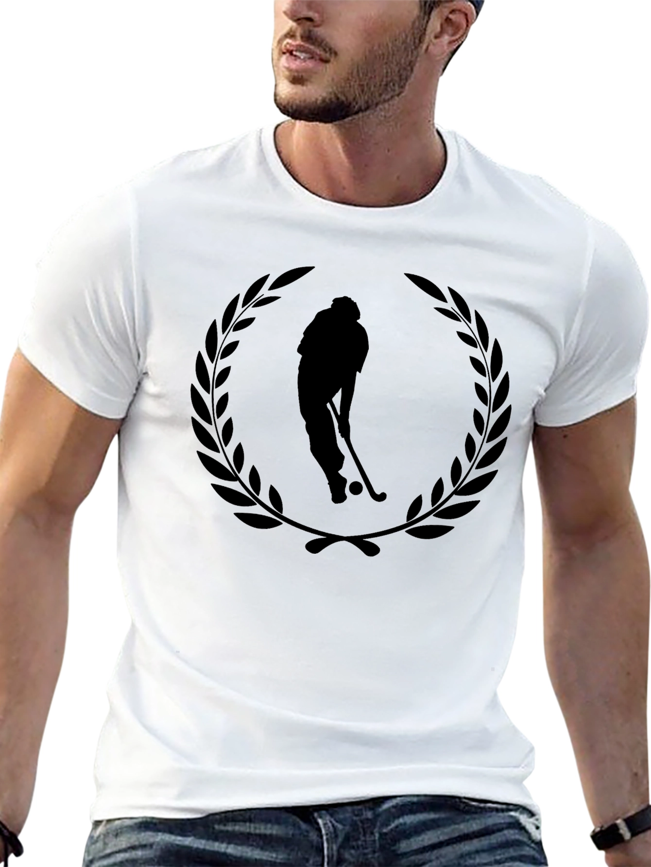 Black Hockey Player Laurel Wreath Graphic Tee view 13