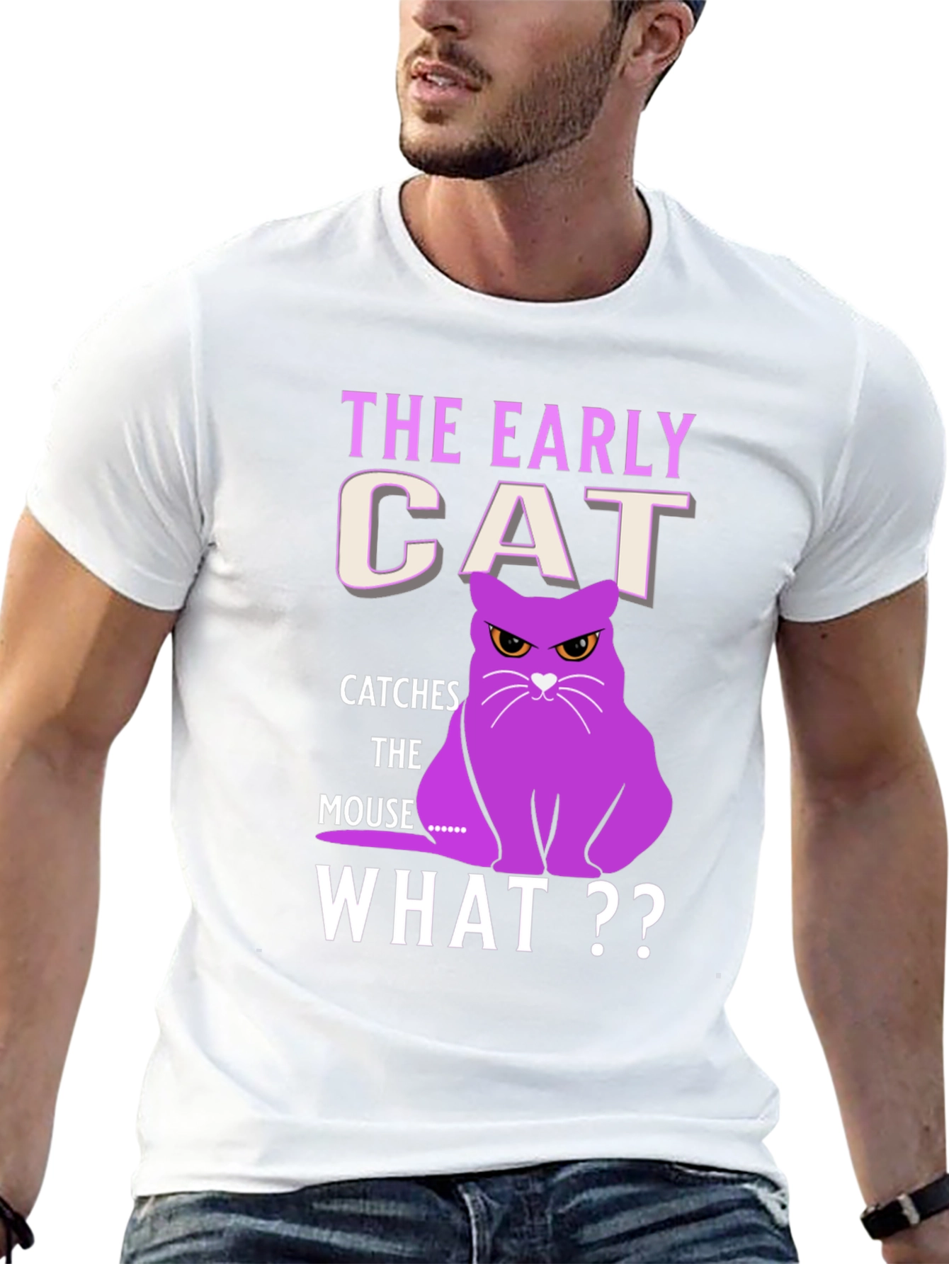 Black Early Cat T-Shirt - Funny Cat Lover Tee view 13