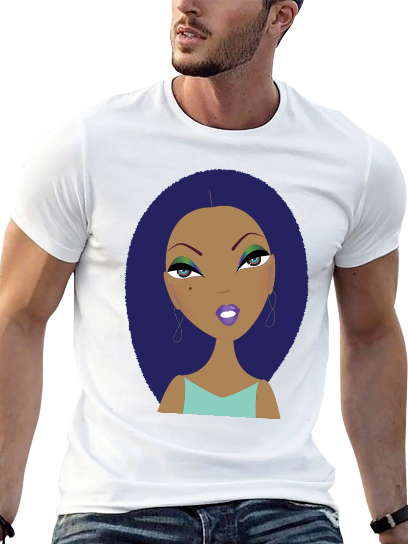 Black Funky Cartoon Lady Graphic Print Tee view 13