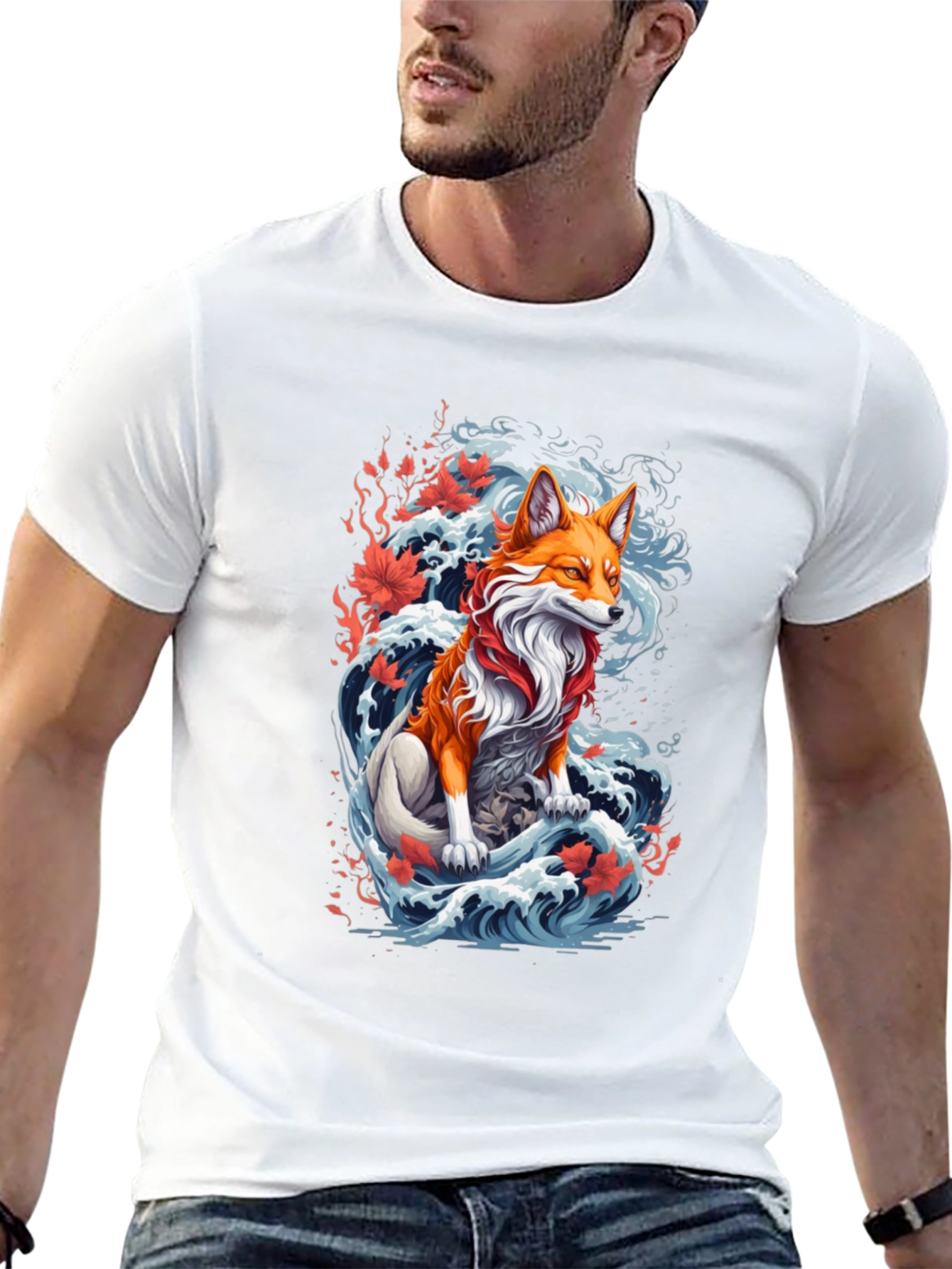 Black Fox Wave Graphic Tee - Unique Animal Design view 13