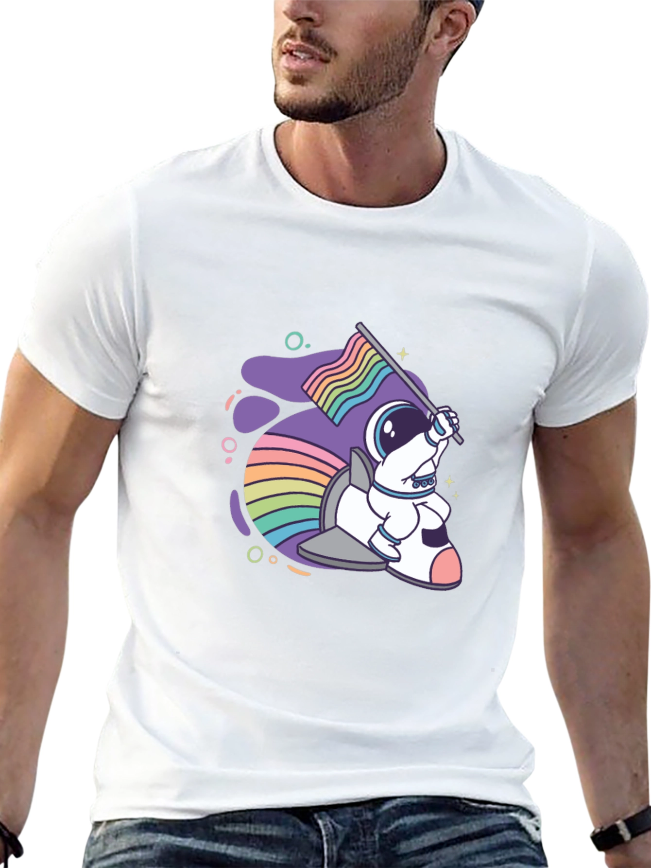 Black Astronaut Rabbit Rainbow Flag Graphic Tee view 13