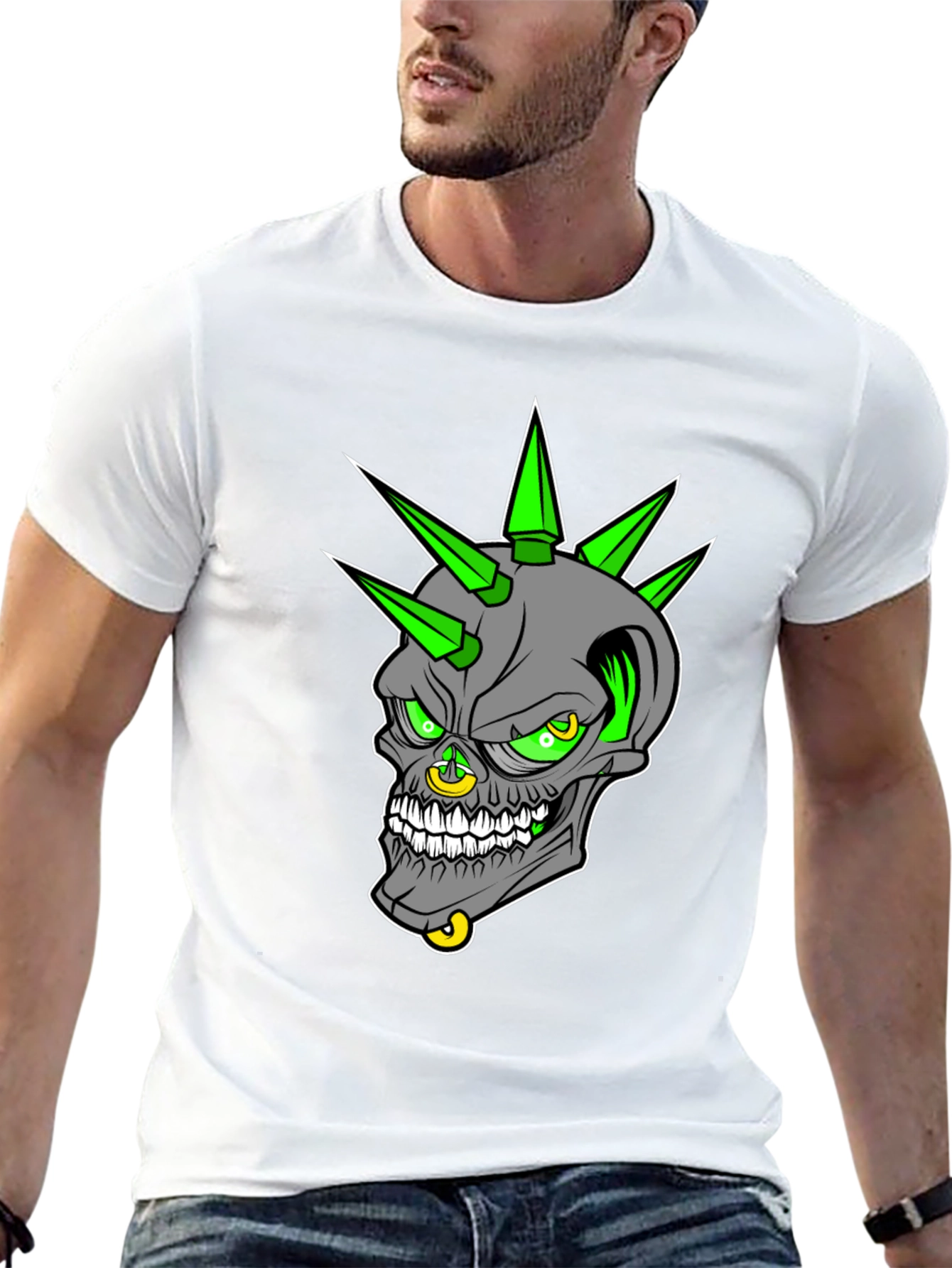 Black Edgy Skull Graphic T-Shirt - Punk Rock Style view 13