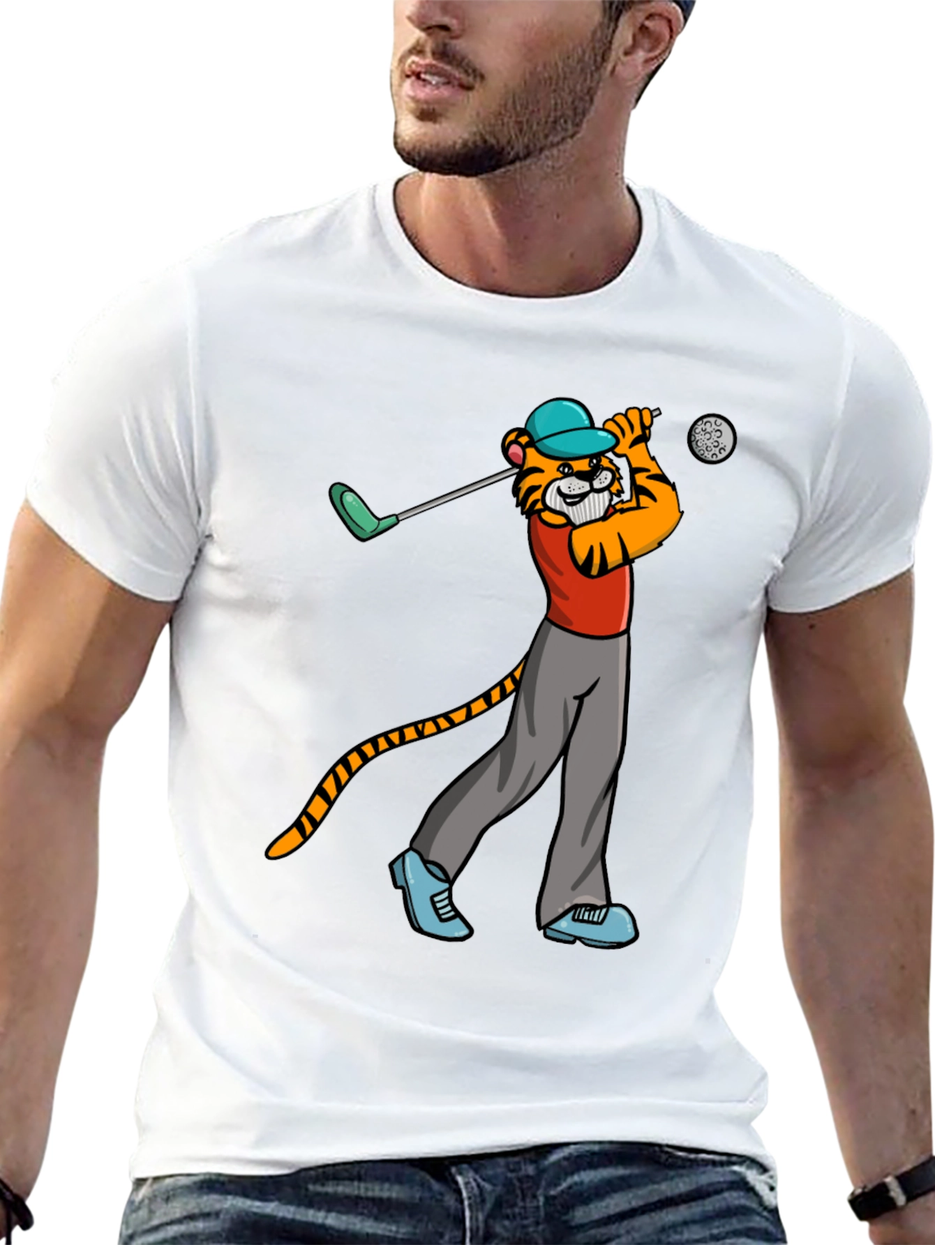 Black Tiger Golfer T-Shirt - Cool Cartoon Tee view 13
