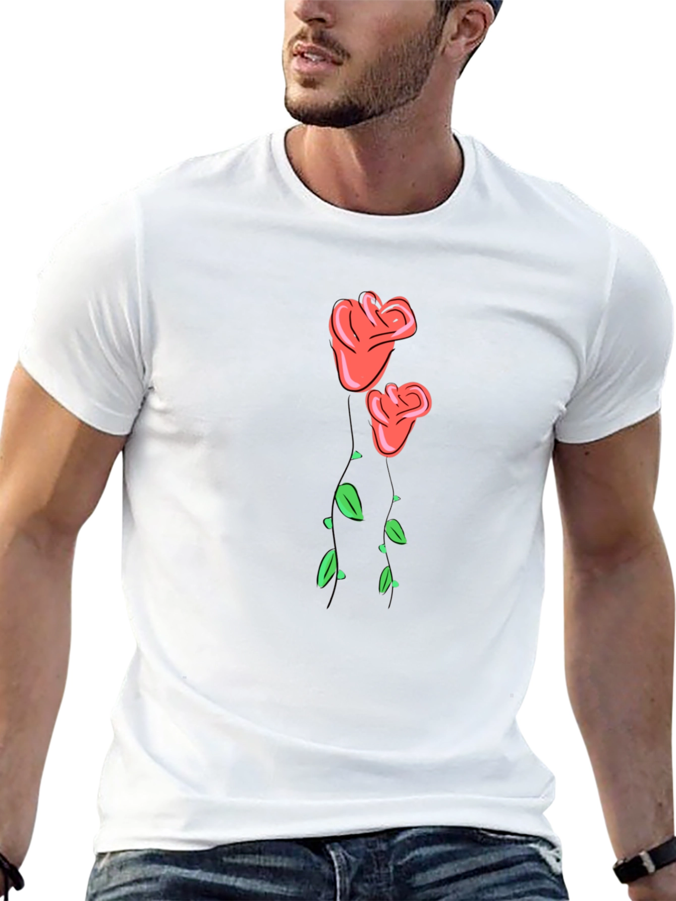 Black Men's Black Rose Graphic T-Shirt view 13