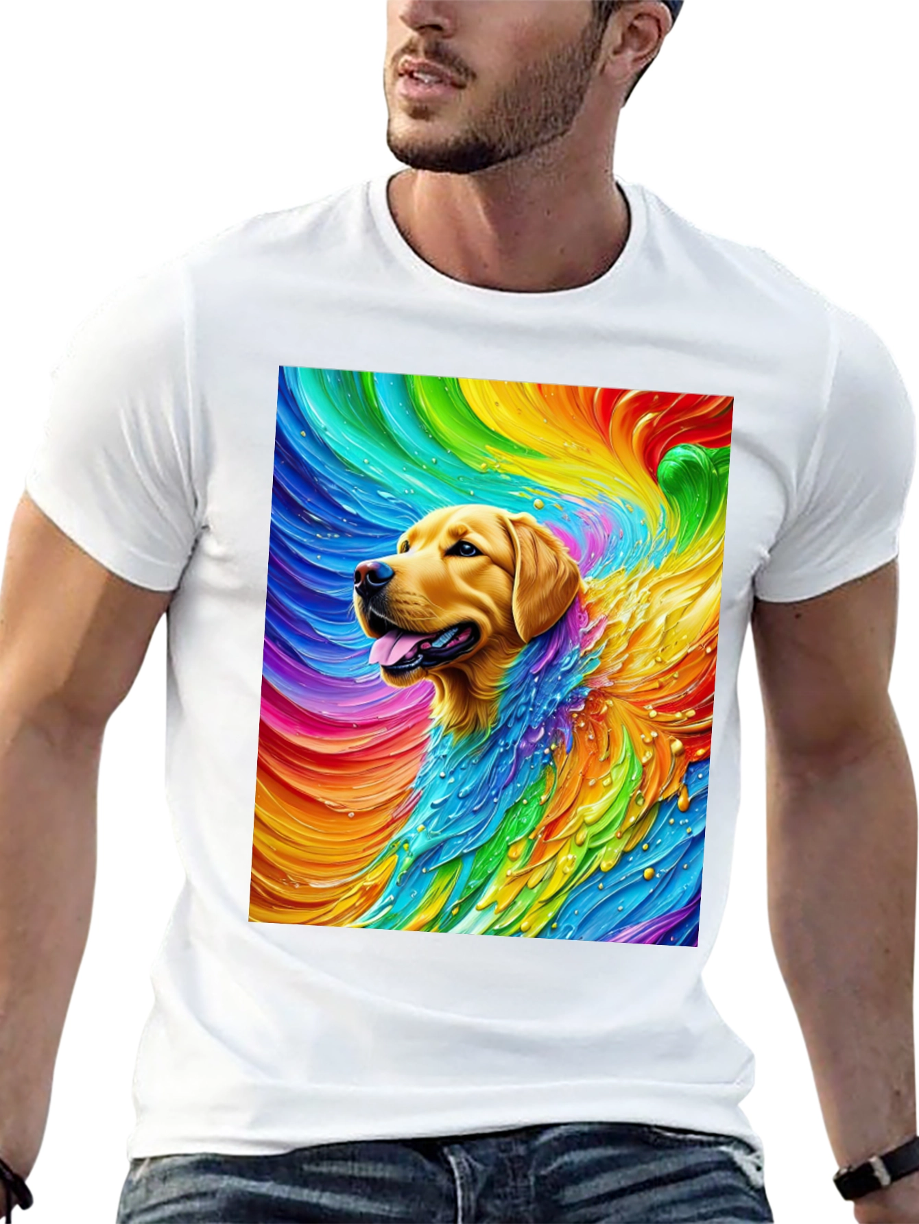Black Rainbow Dog Graphic Tee - Soft Cotton Blend T-Shirt view 13