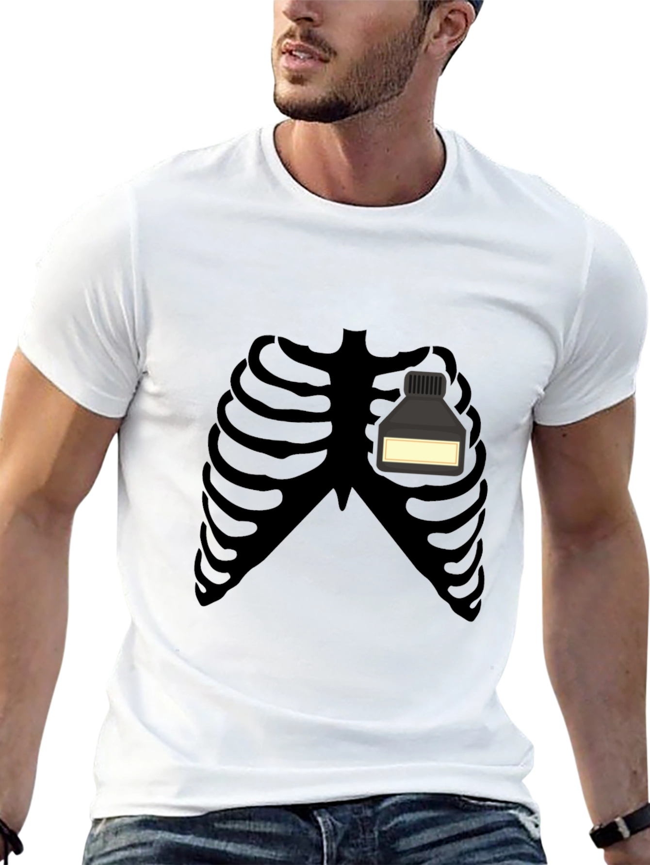 Black Skeleton Rib Cage Ink Bottle Funny Graphic T-Shirt view 13