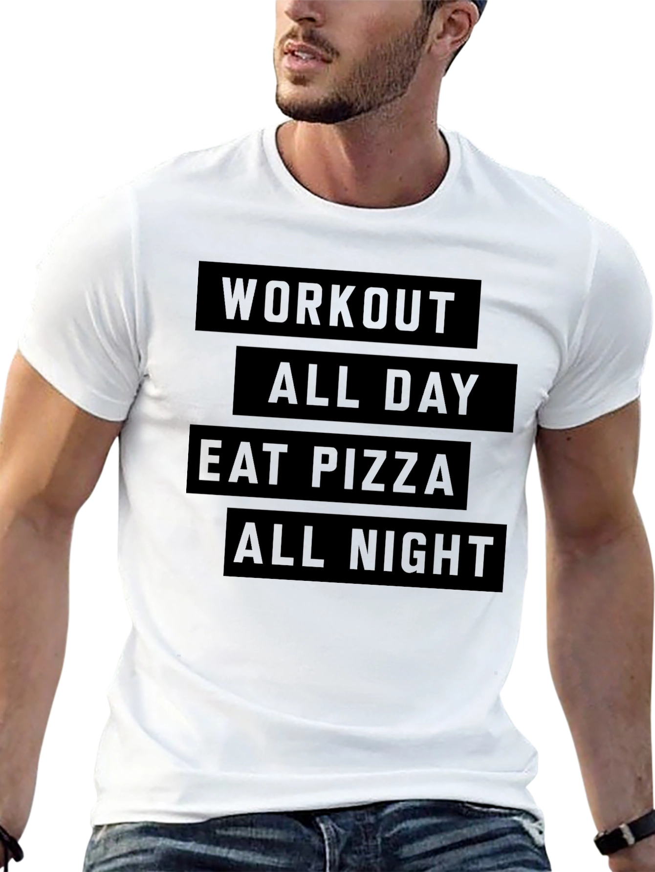 Black Workout, Pizza, All Night Black T-Shirt view 13