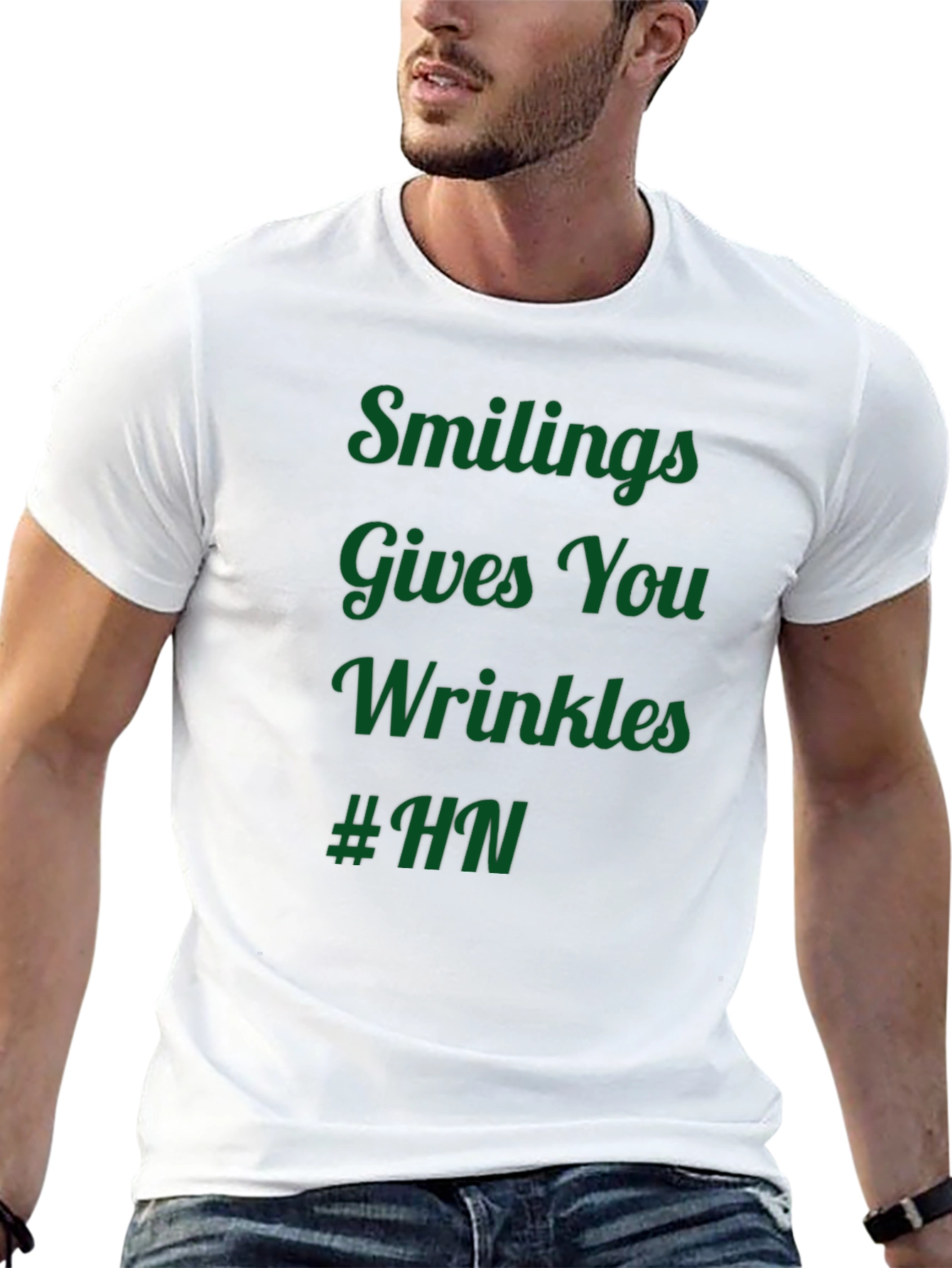 Black Humorous T-Shirt: Smiling Gives You Wrinkles #HN view 13