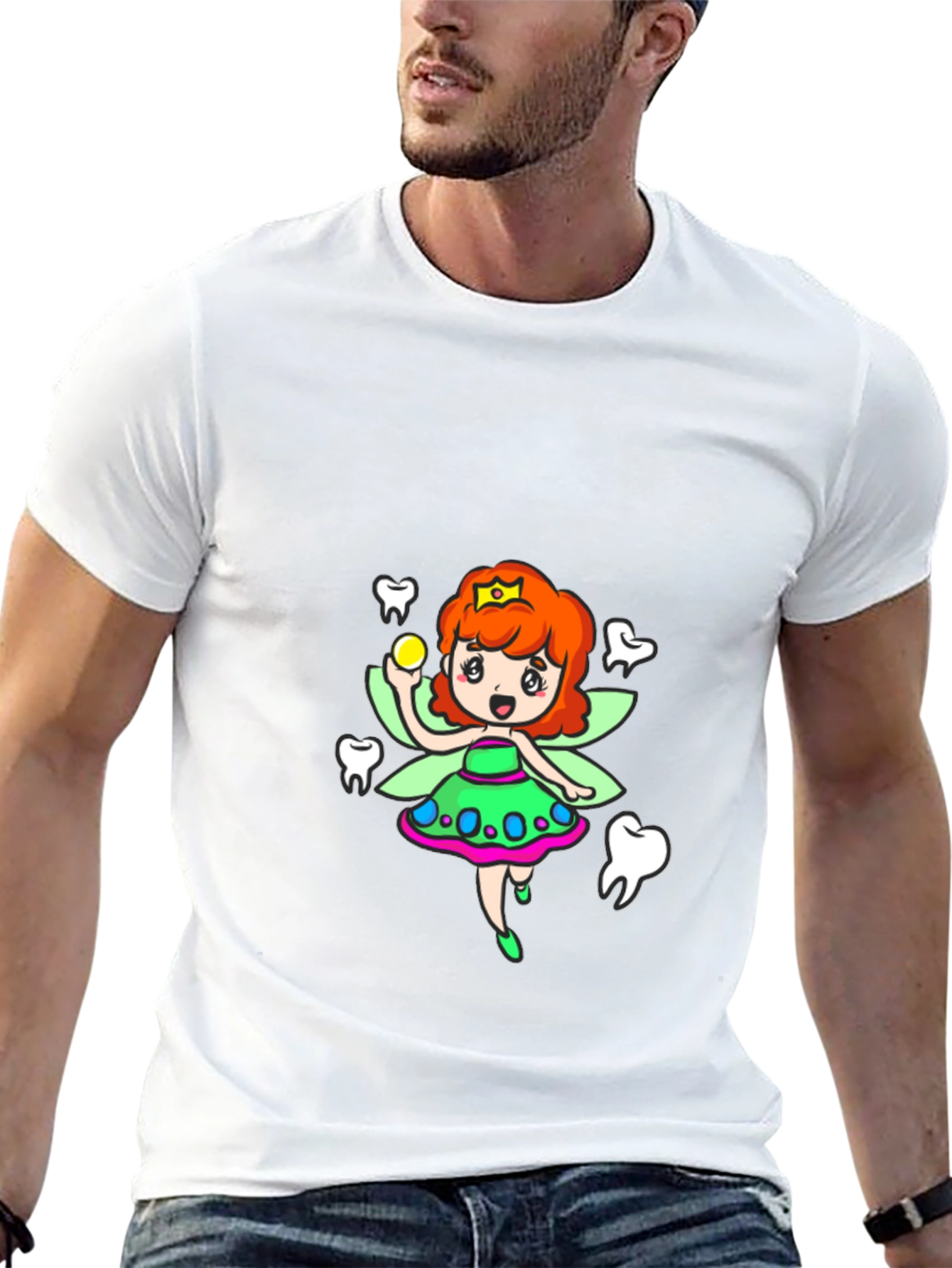 Black Tooth Fairy Cartoon Graphic T-Shirt view 13