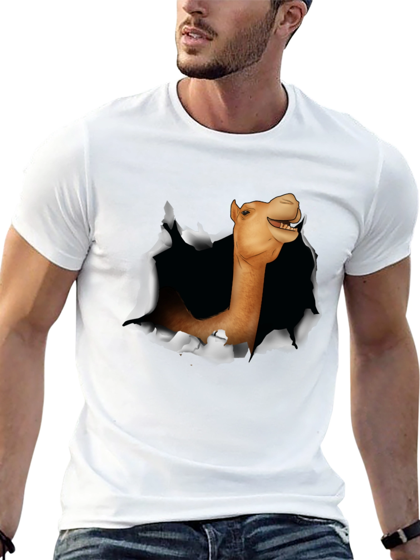 Black Camel Head Ripping Through Black T-Shirt view 13