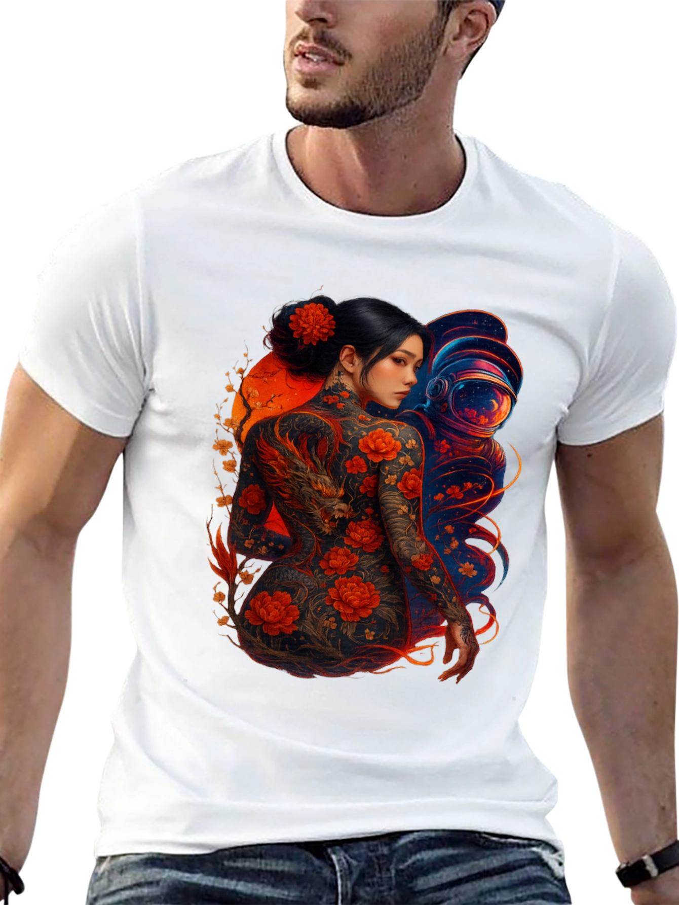 Black Dragon & Astronaut Graphic Tee - Stylish Print view 13