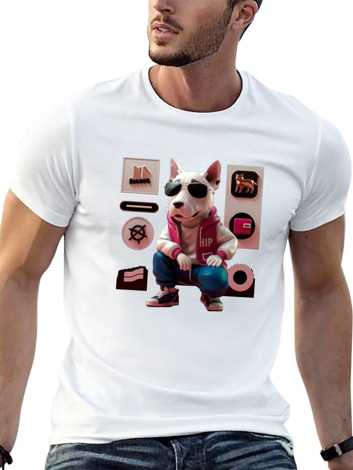 Black Cool Dog Graphic Tee - Urban Hipster Style view 13