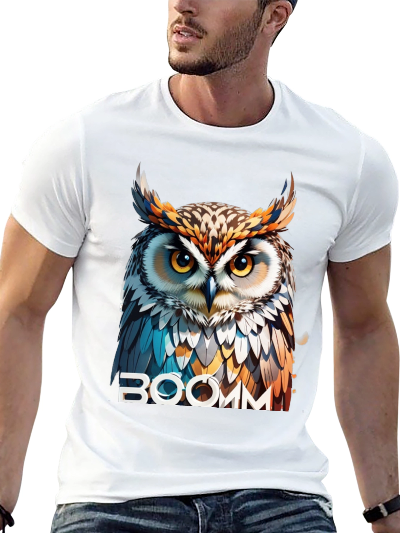 Black Owl Graphic T-Shirt - "BOOMM" Design view 13
