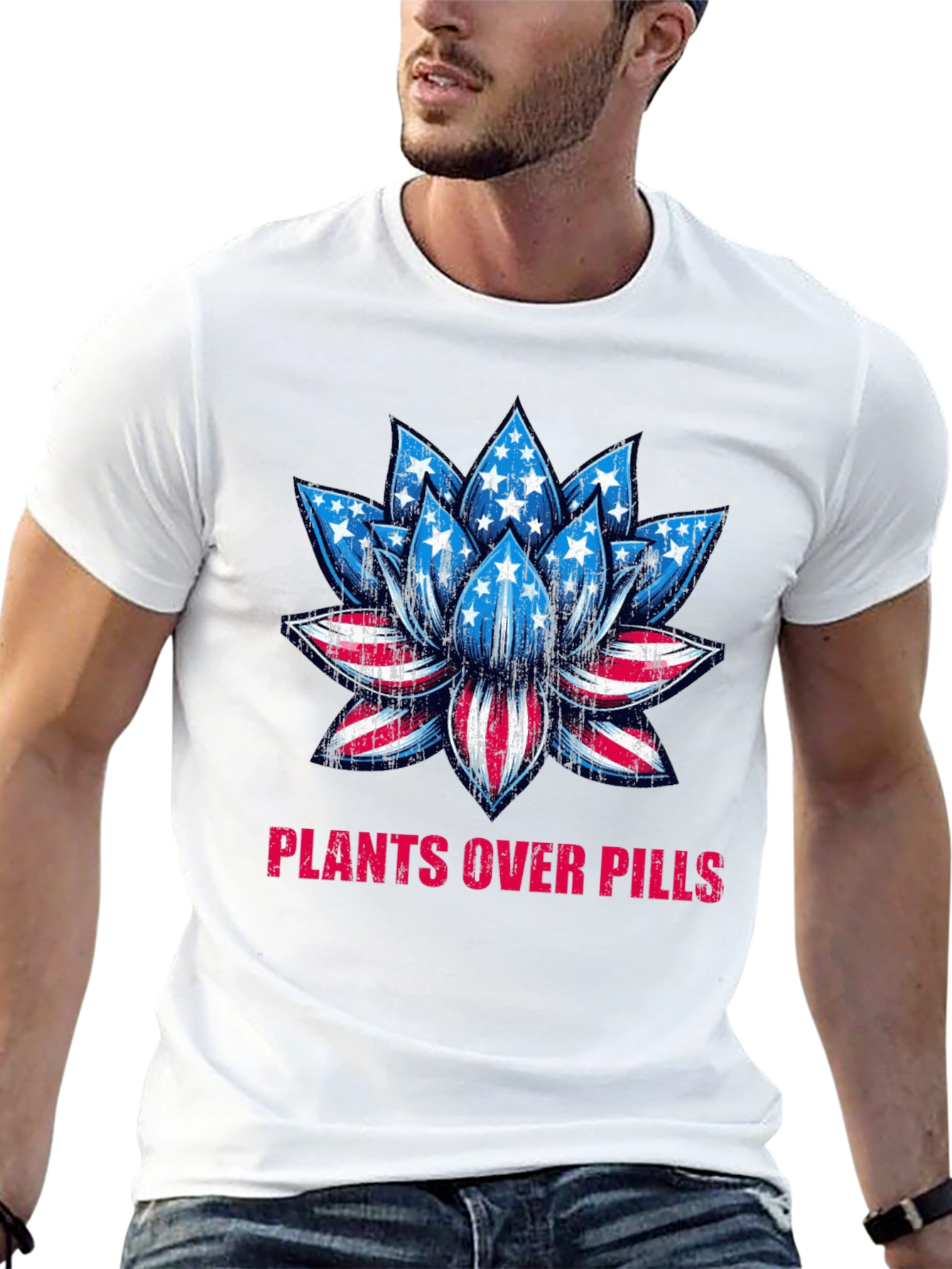 Black Plants Over Pills American Flag Lotus T-Shirt view 13