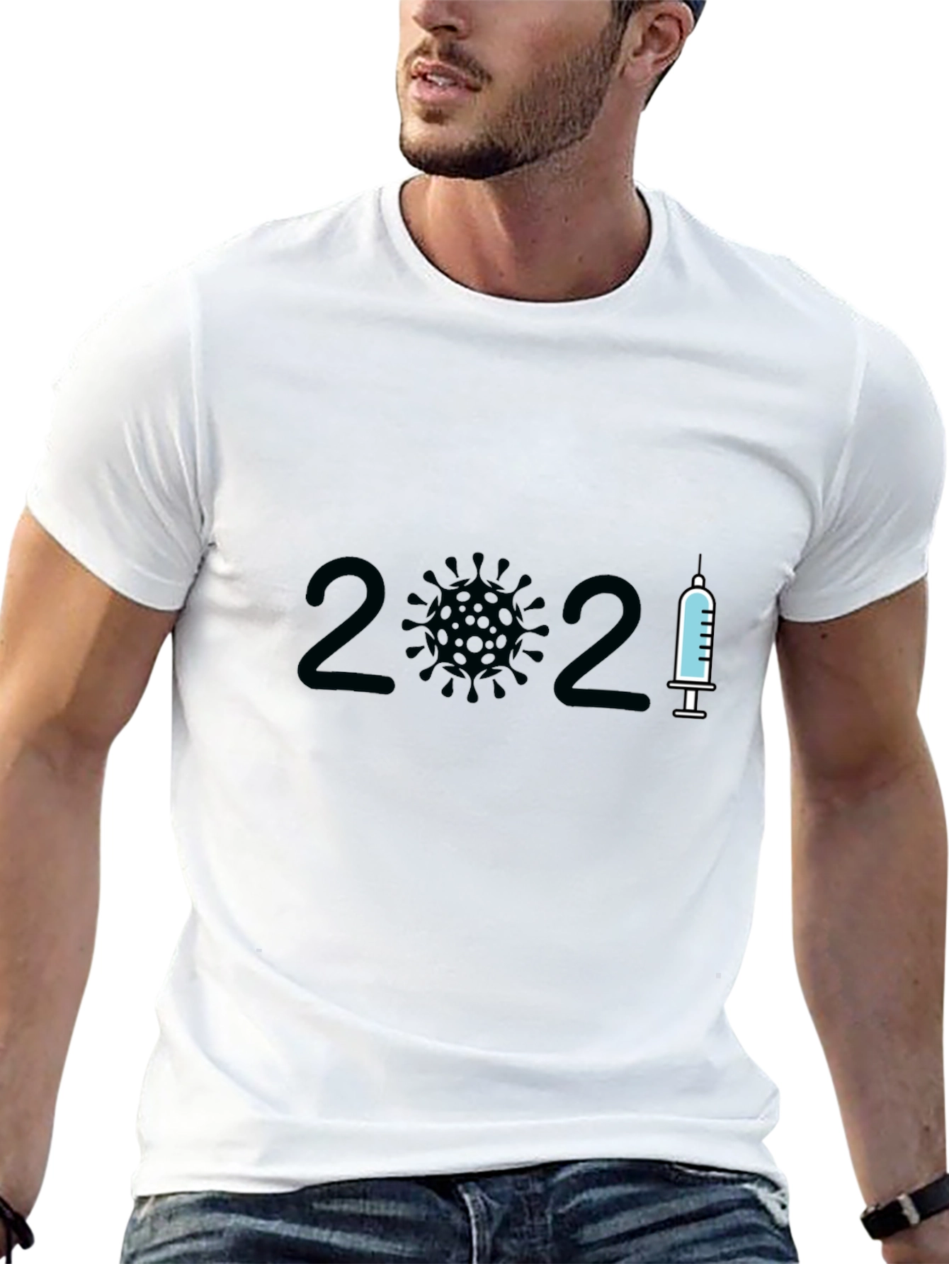 Black 2021 Covid Vaccine T-Shirt - Black Crew Neck view 13