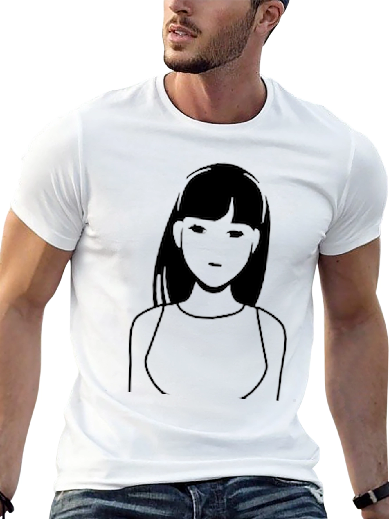 Minimalist Anime Girl Graphic Tee - Black Cotton Casual - 13