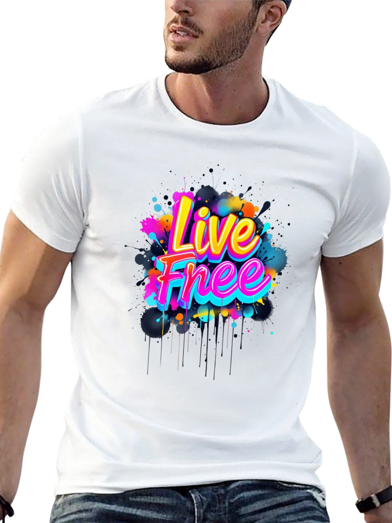 Black Live Free Graphic Tee - Vivid Design view 13