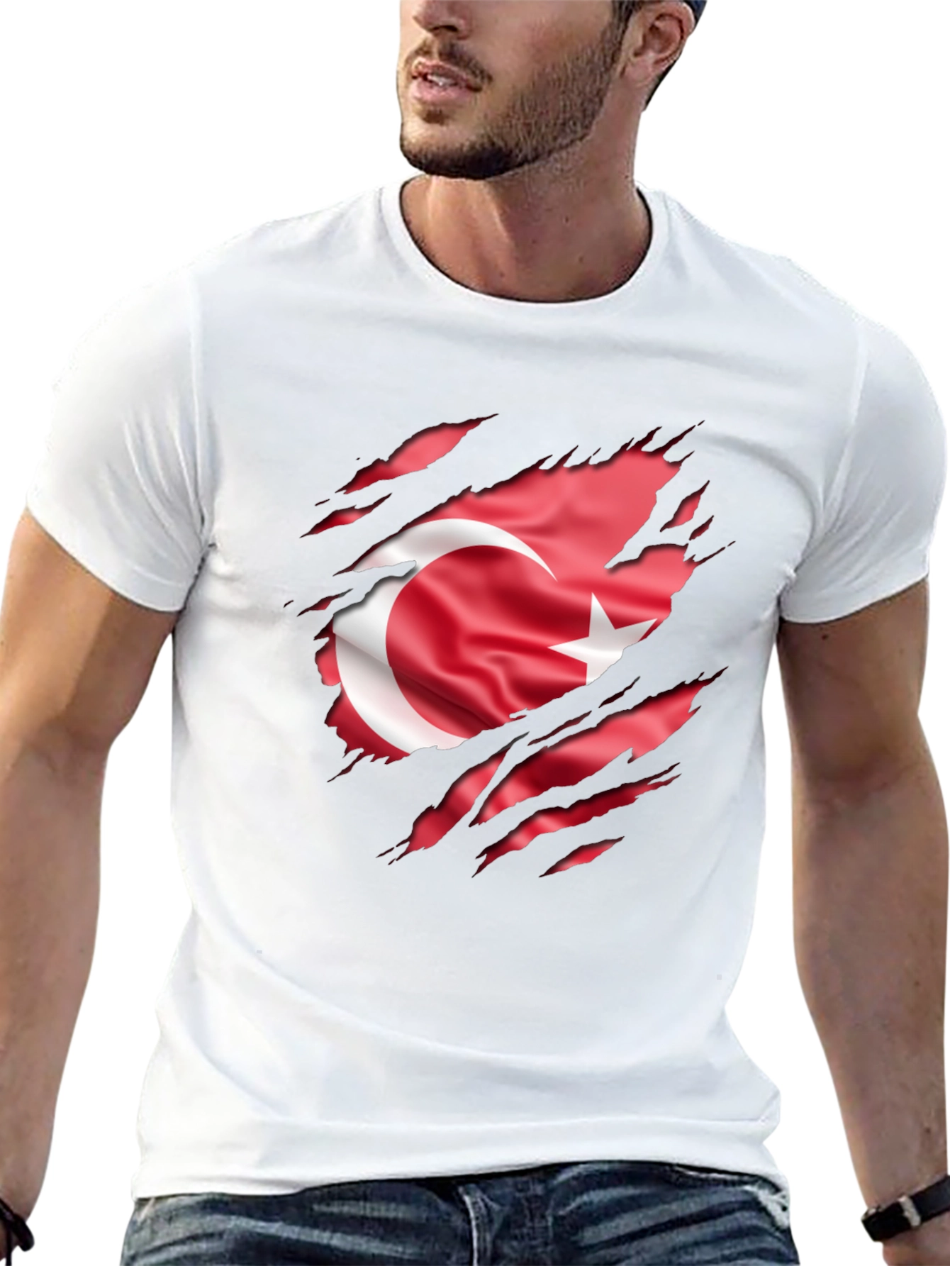 Men's Turkey Flag Ripped Graphic T-Shirt - 13