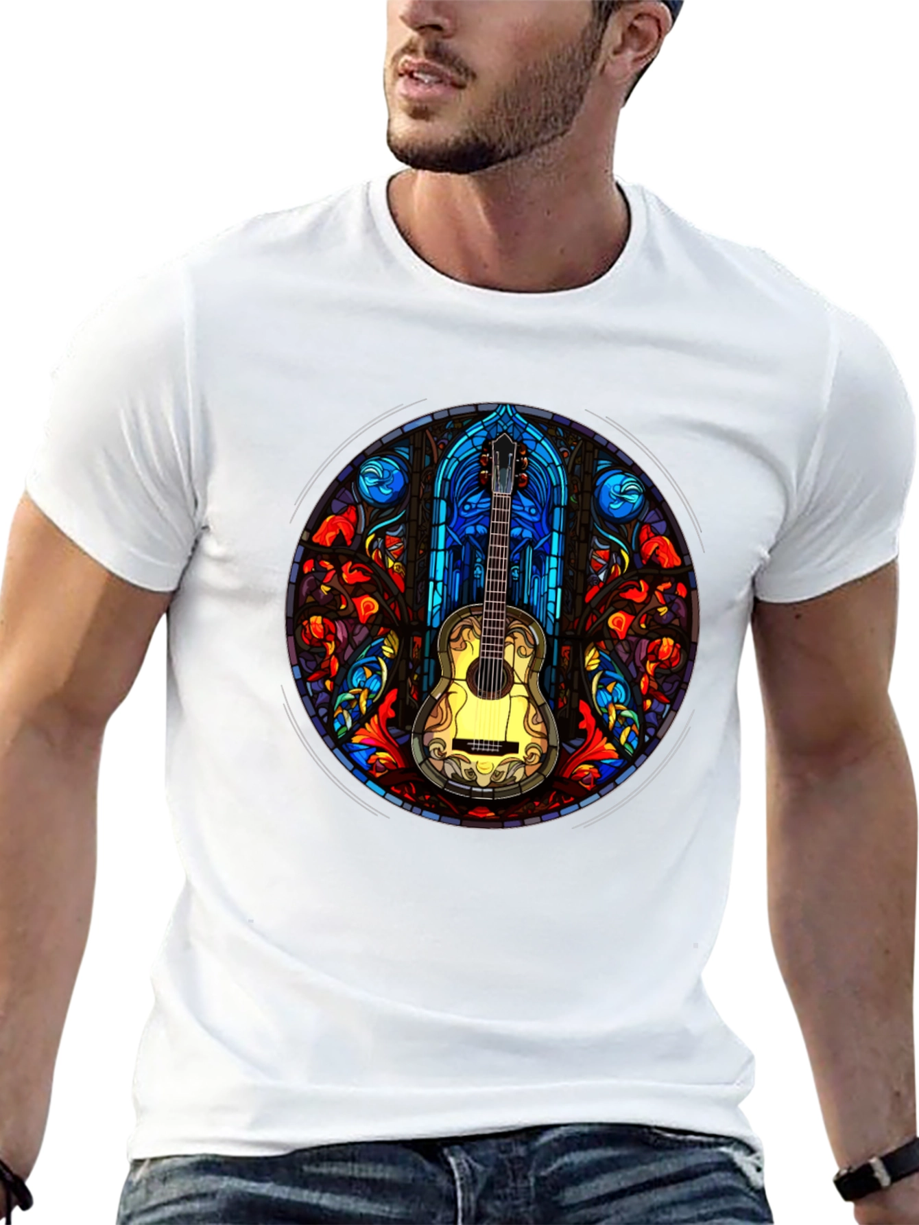 Black Stained Glass Guitar T-Shirt view 13