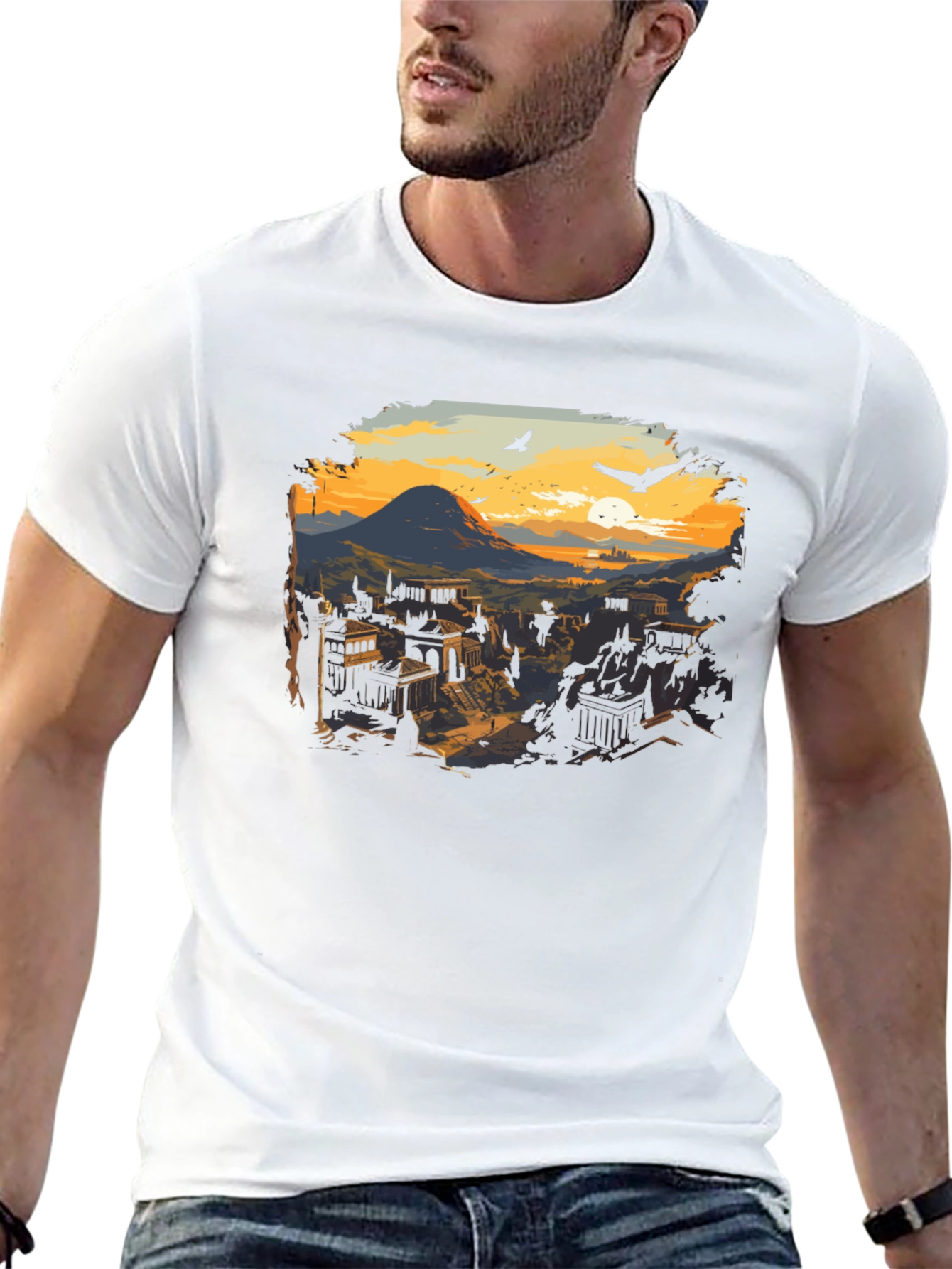 Black Ancient City Sunset T-Shirt view 13