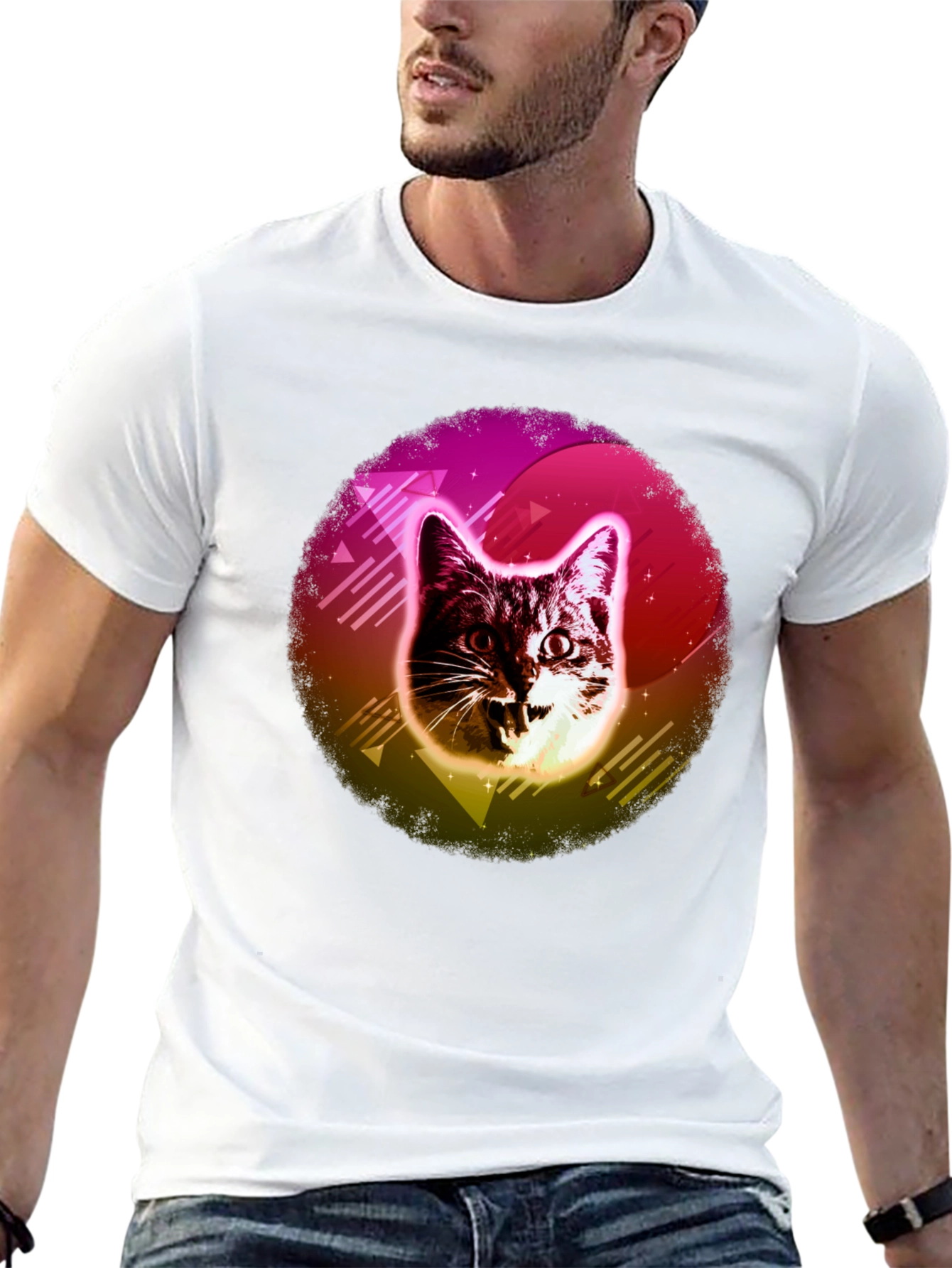 Black Retro Cat Graphic Tee - 80s Style view 13