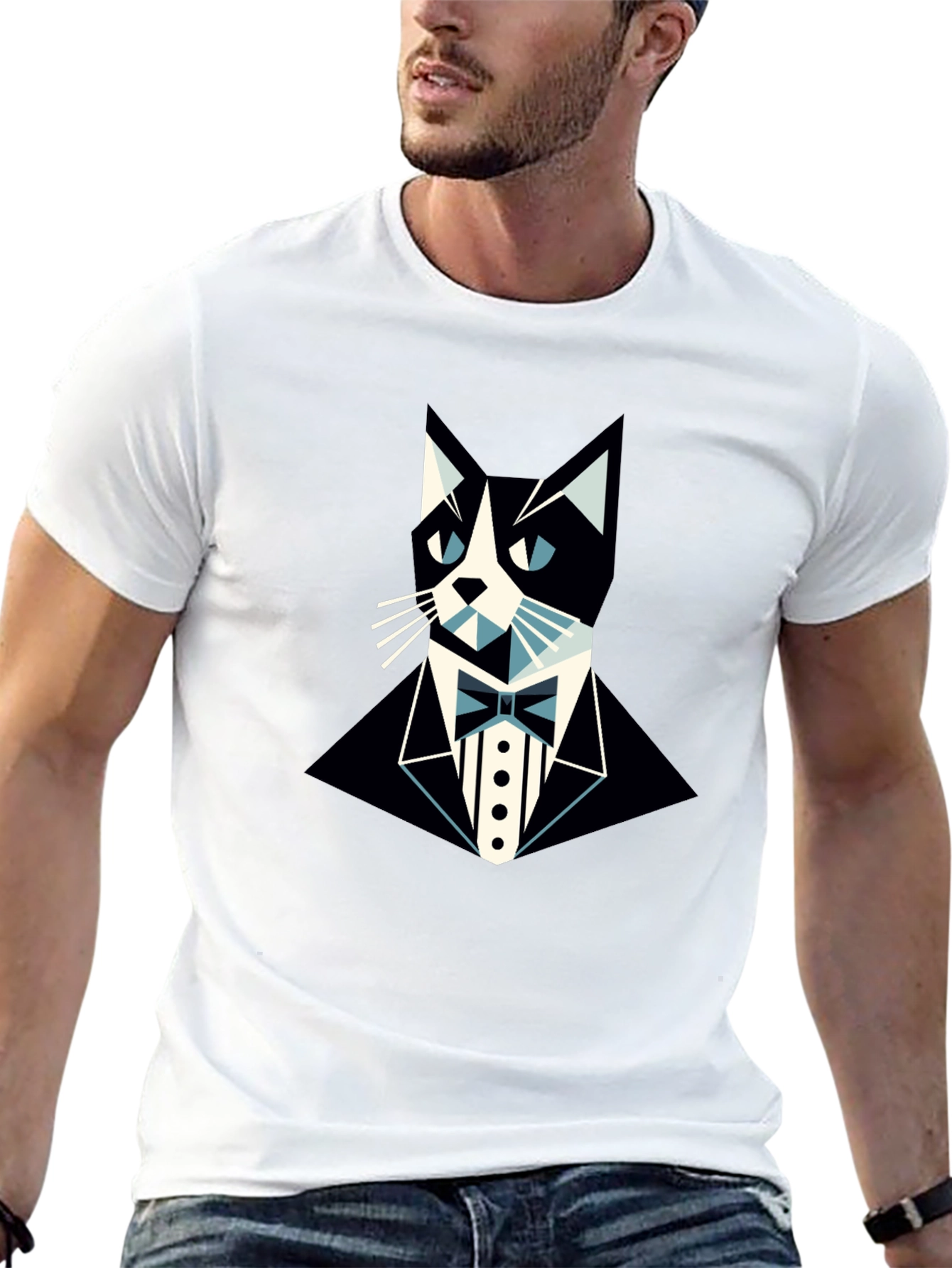 Black Tuxedo Cat Graphic Tee - Stylish & Unique Black T-Shirt view 13