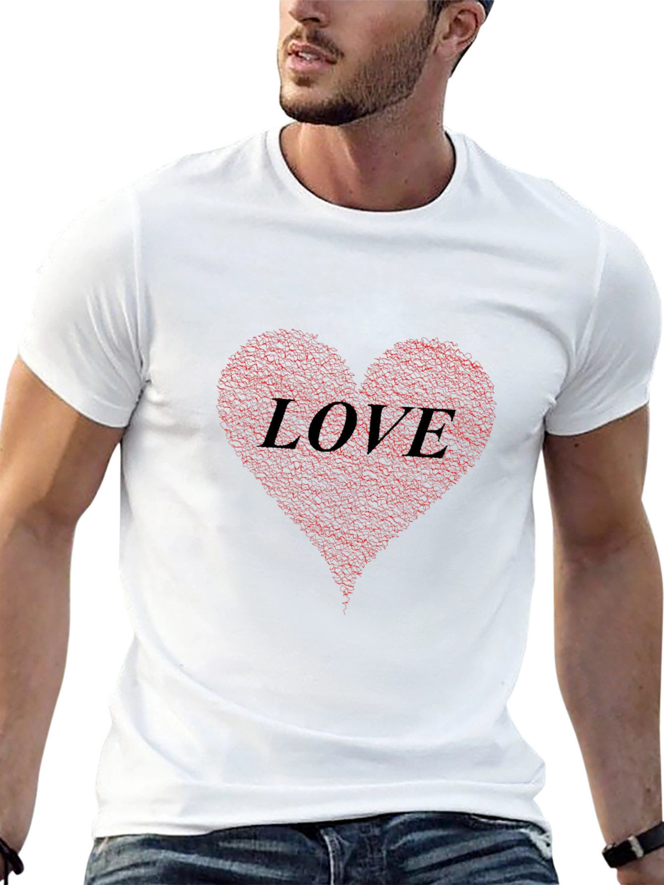 Black Love Heart Print Black T-Shirt view 13