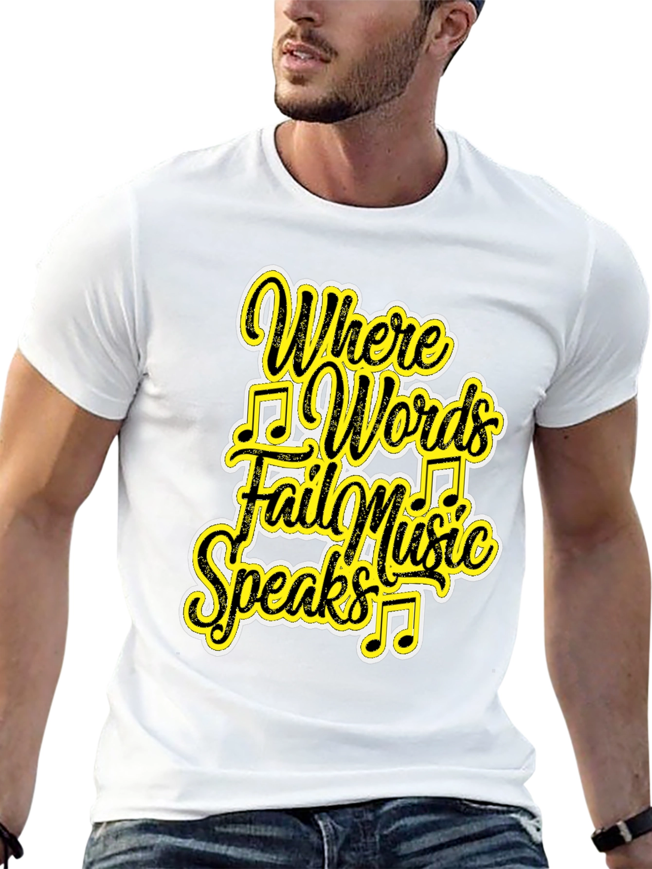 Black Music Speaks Graphic Tee - Black Cotton T-Shirt view 13