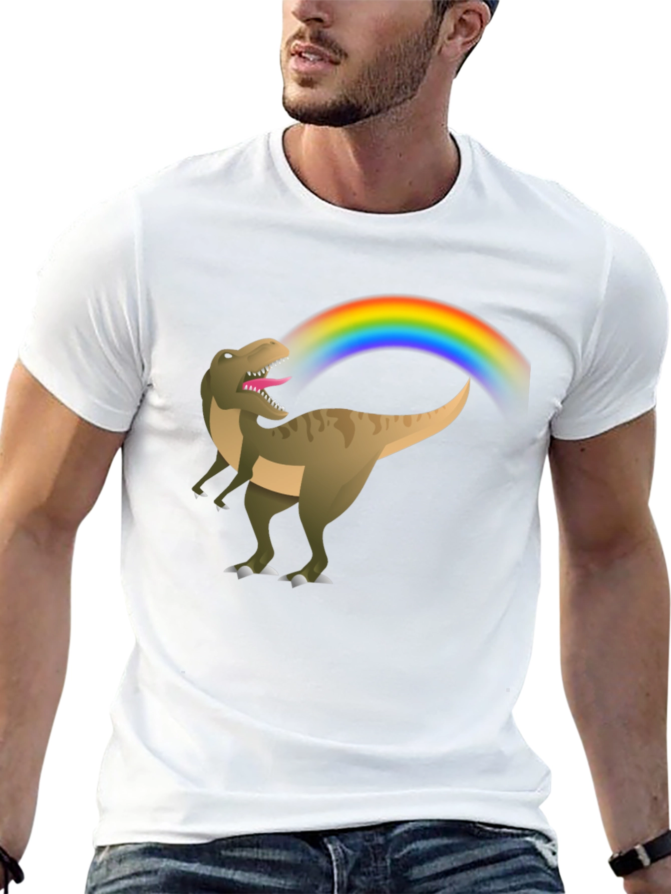 Black Rainbow Dinosaur T-Shirt - Black Cotton Tee view 13