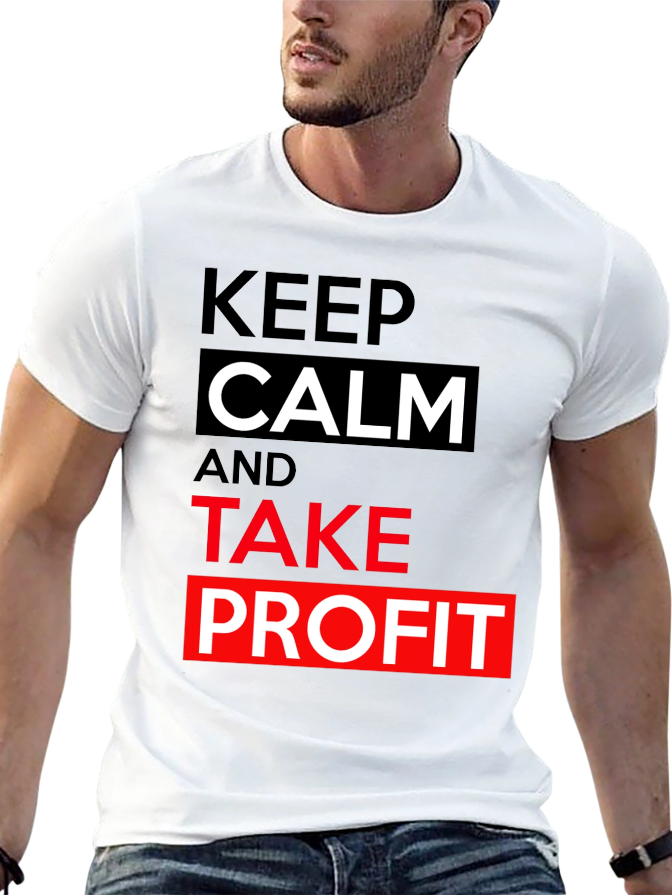 Black Keep Calm Take Profit T-Shirt - Black Cotton Tee view 13