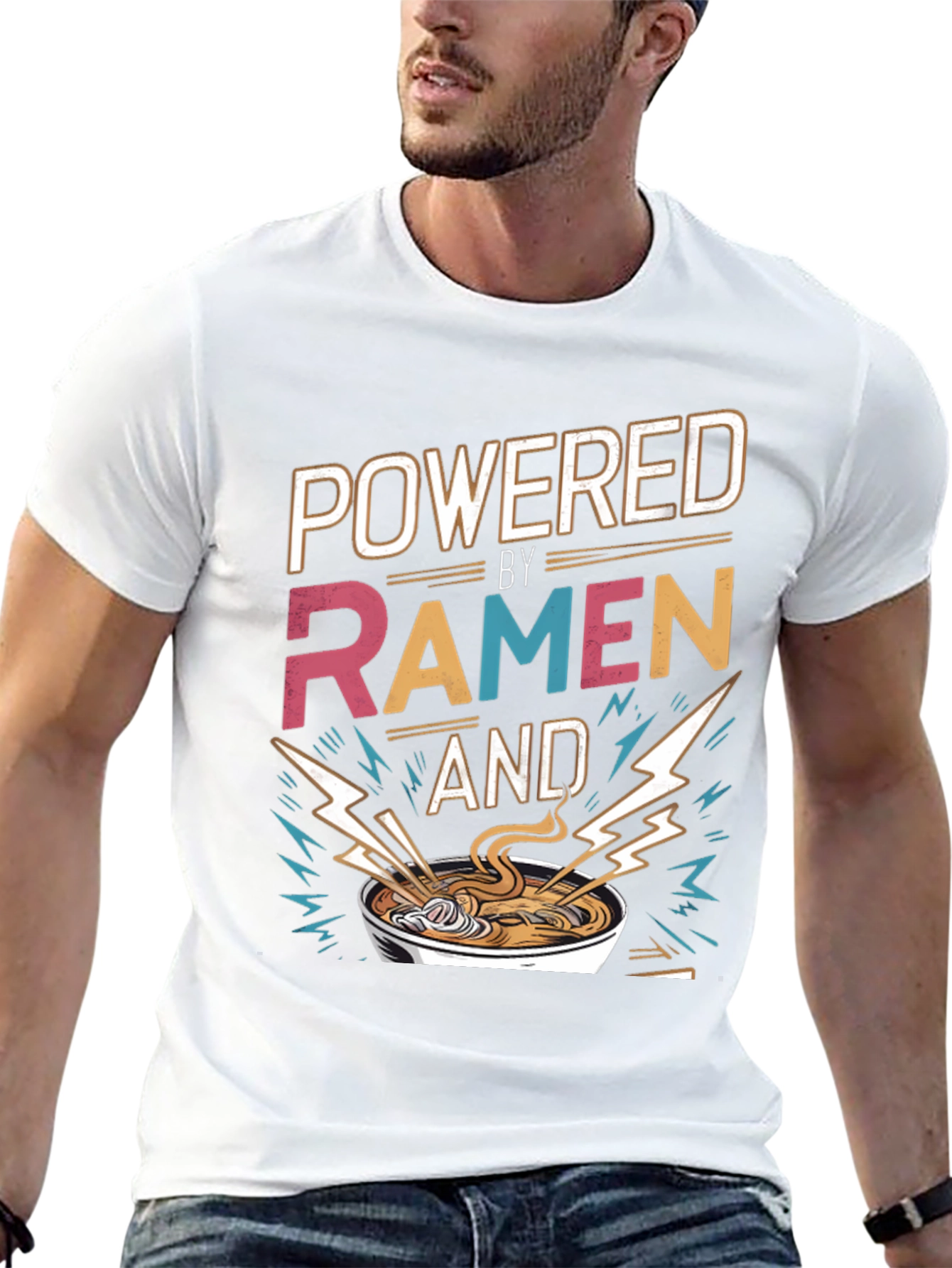 Black Powered By Ramen T-Shirt - Graphic Tee, Foodie Fashion view 13