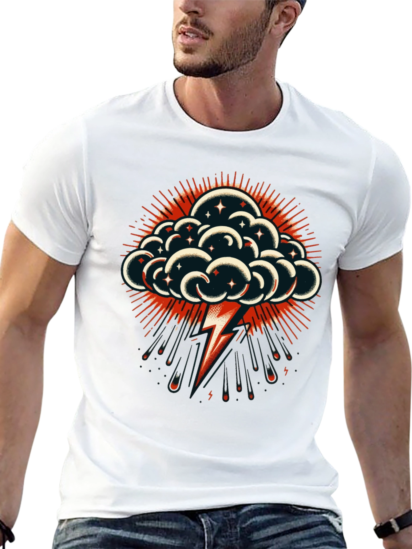 Black Thunderbolt Cloud Graphic Tee - Stylish Black T-Shirt view 13