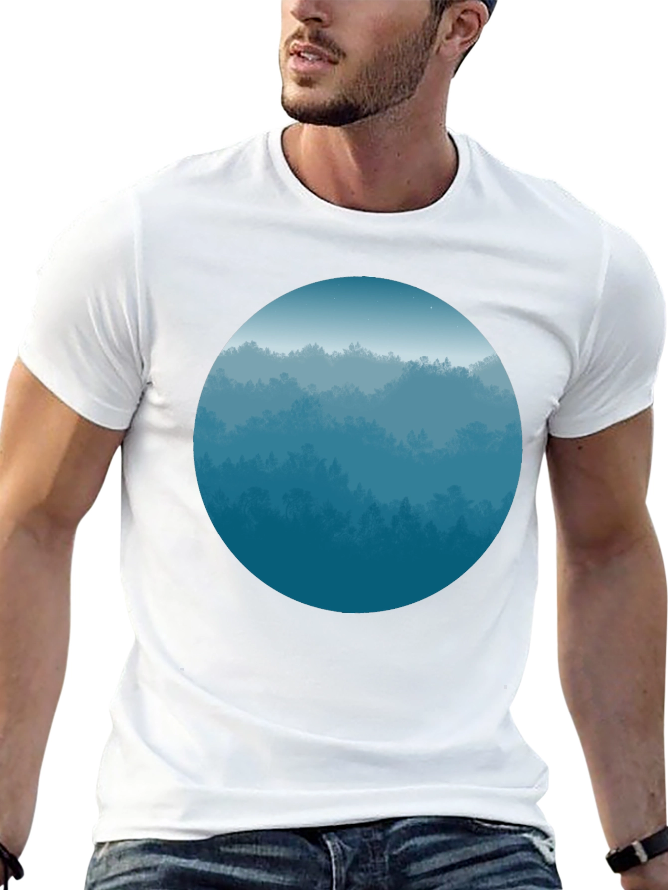 Black Blue Forest Circle Graphic Tee - Soft Style view 13