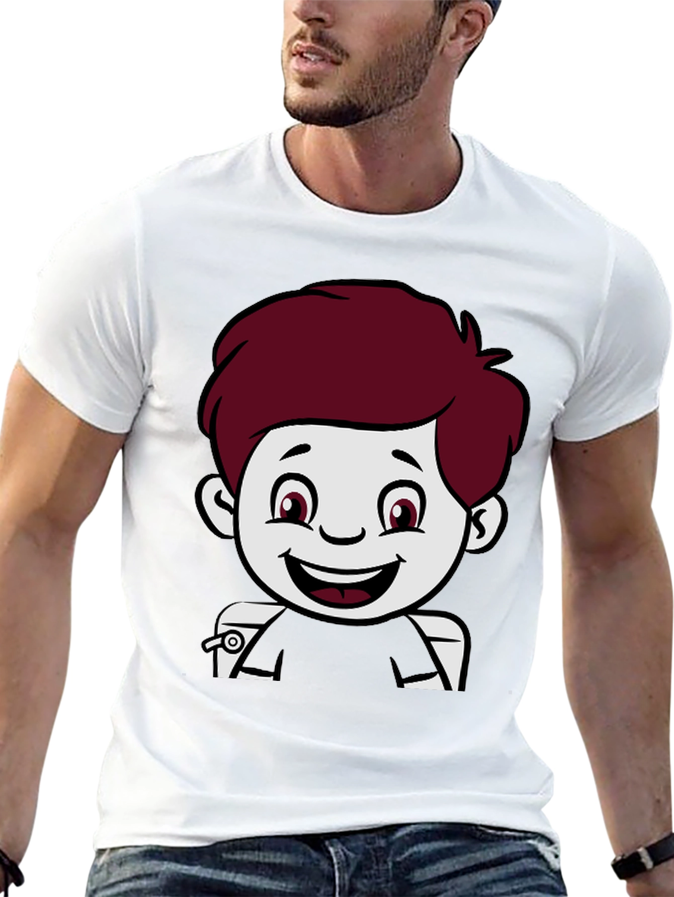 Black Cartoon Boy Graphic Print Black T-Shirt view 13