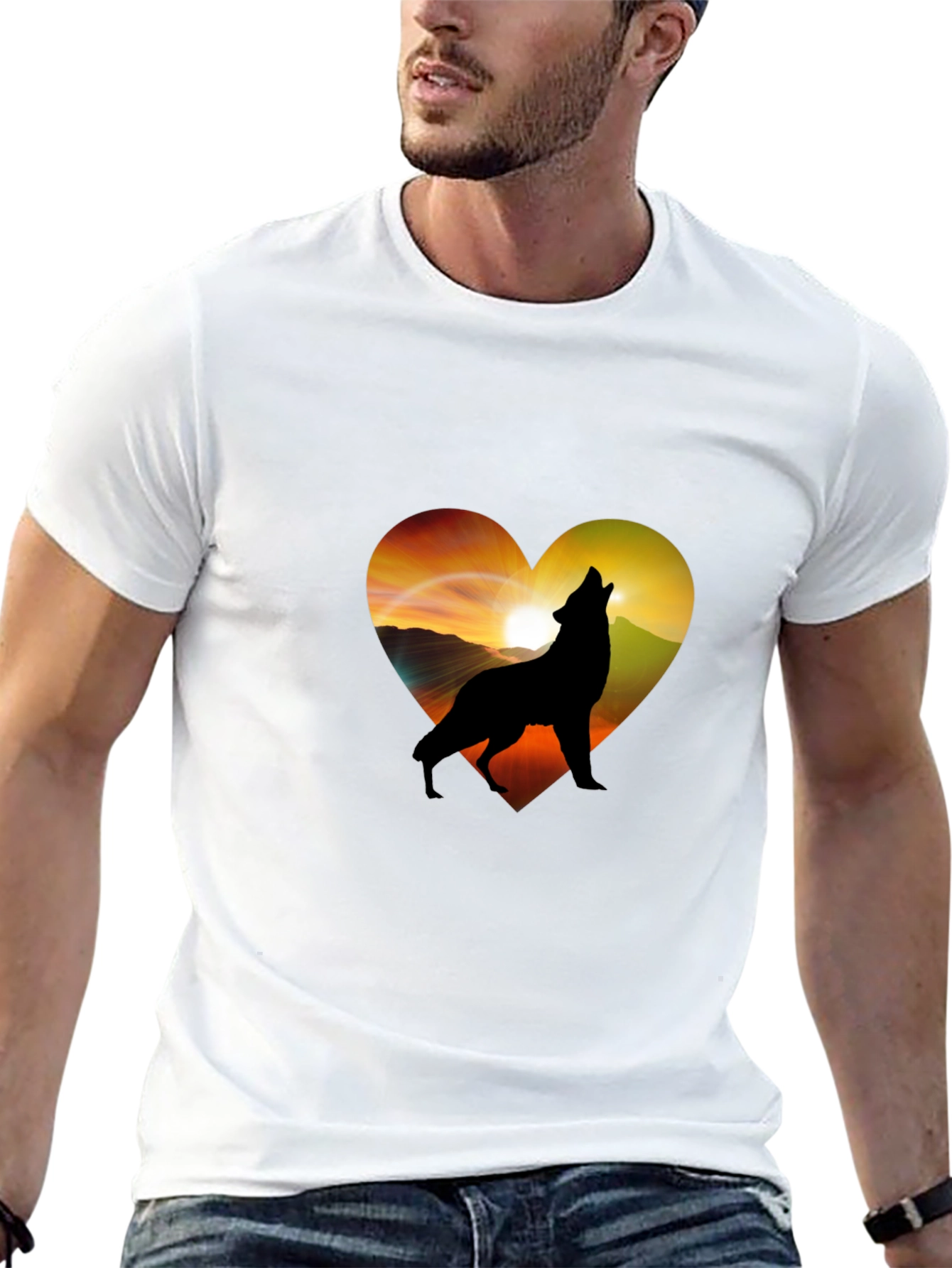Black Wolf Heart Graphic T-Shirt - Men's Black Tee view 13