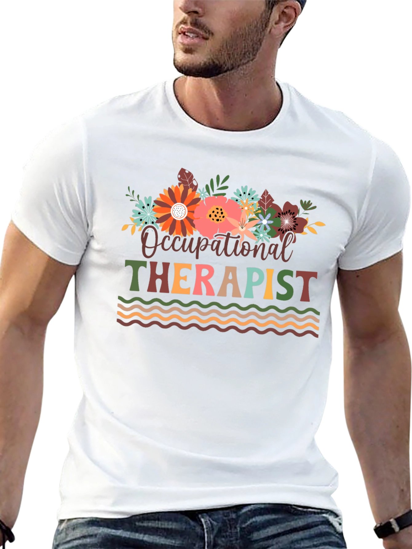 Black Occupational Therapist Floral T-Shirt view 13