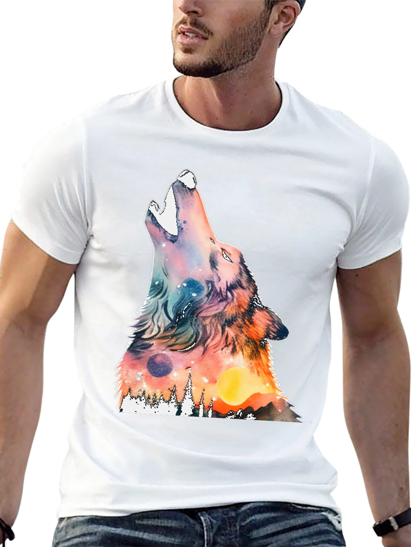Black Wolf Howl Graphic T-Shirt - Unique Design view 13