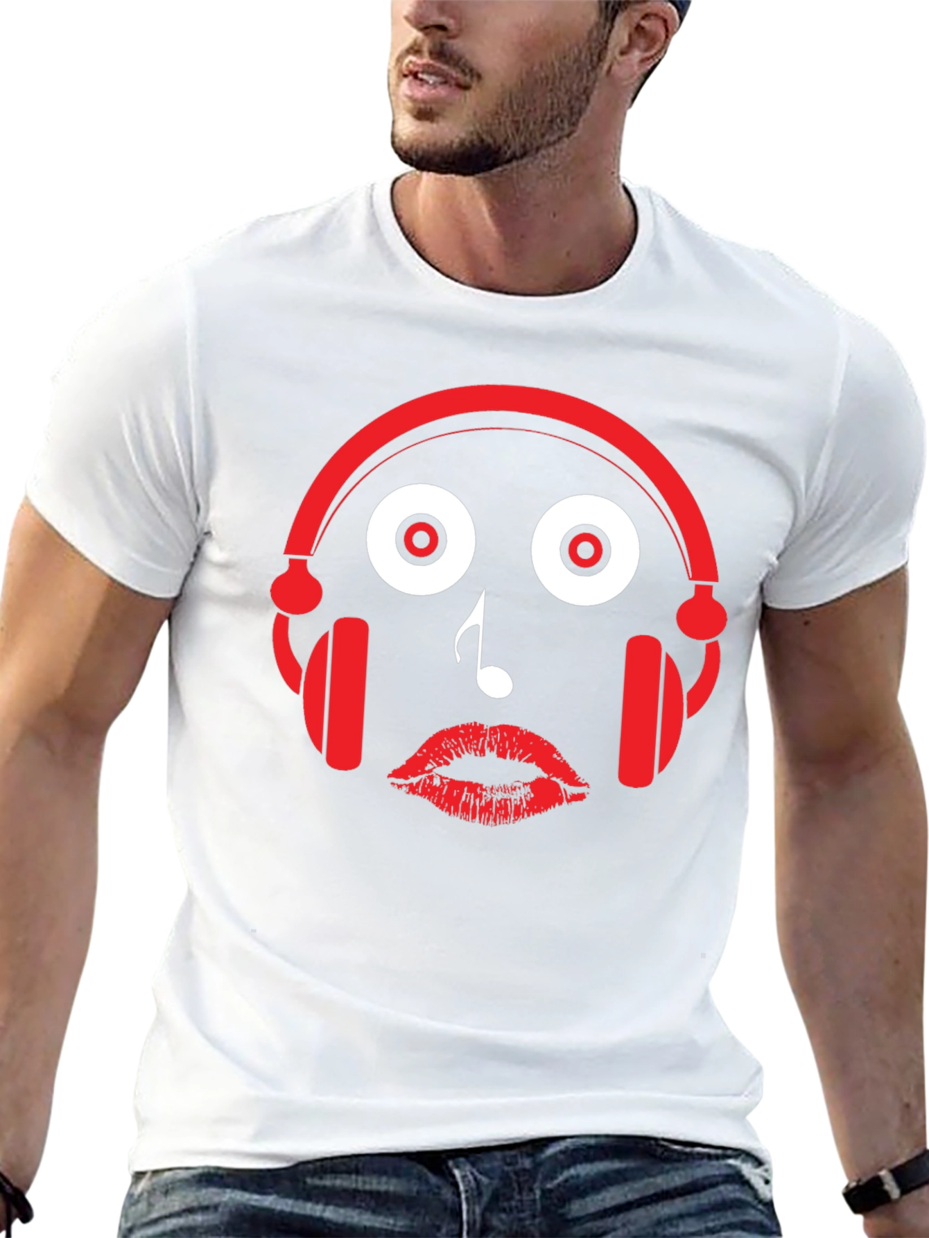 Black Music Lover's Tee: Headphones, Note, Lips Graphic T-Shirt view 13