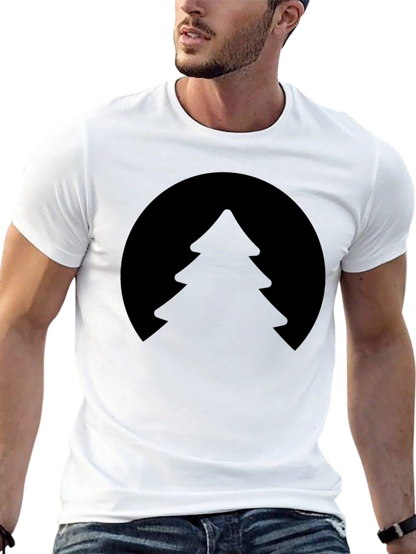 Black Men's Black T-Shirt with Tree Graphic view 13