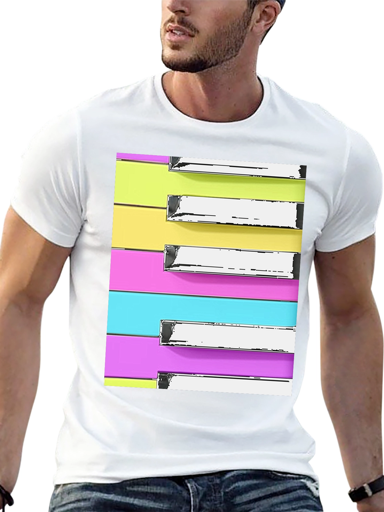 Black Piano Keys T-Shirt - Retro Colorful Music Tee view 13
