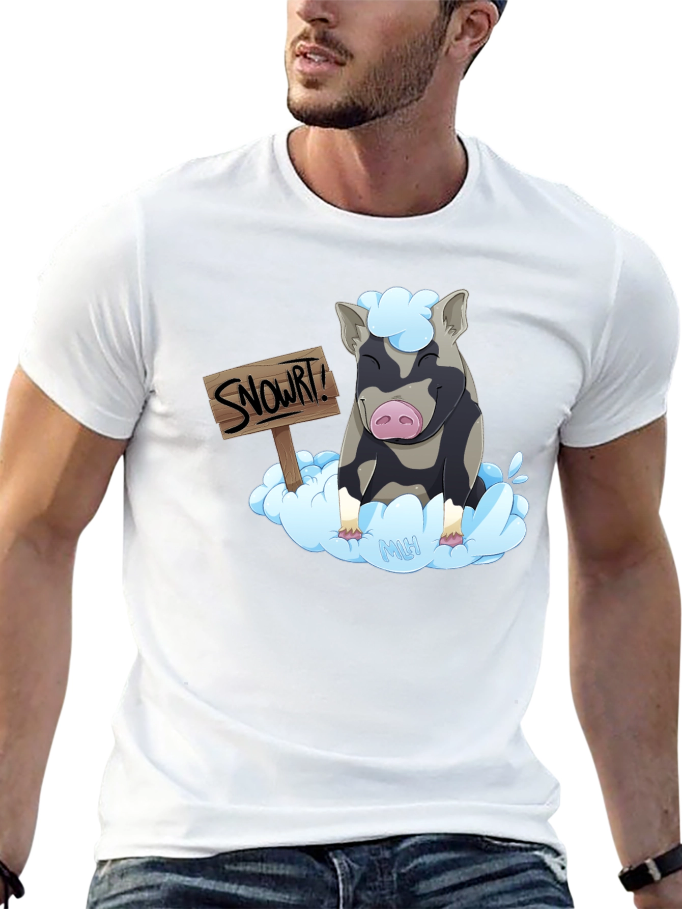 Black Snort! Pig Cloud T-Shirt - Men's Graphic Tee view 13