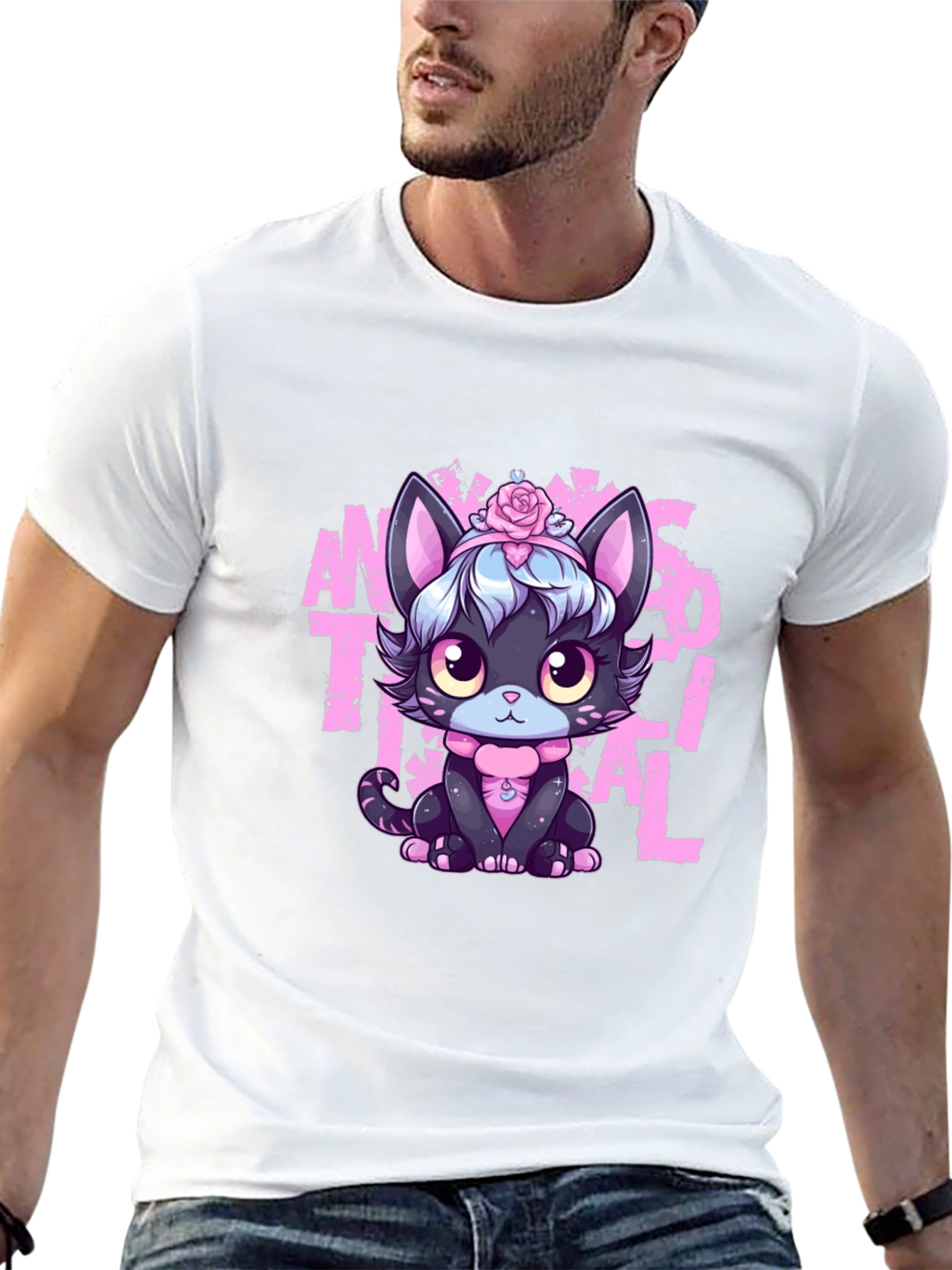 Black Anime Aesthetic Cat T-Shirt view 13