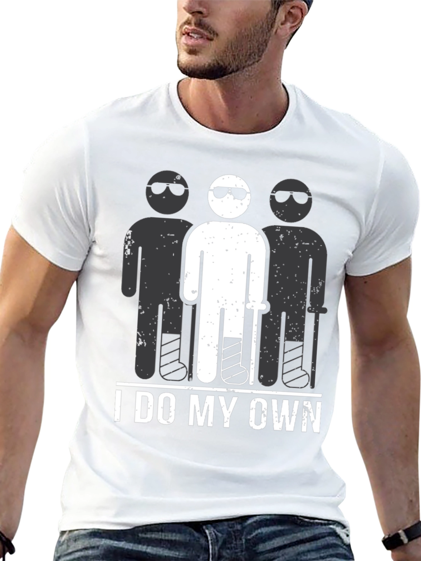 Black I Do My Own Stunts T-Shirt Funny Broken Leg view 13